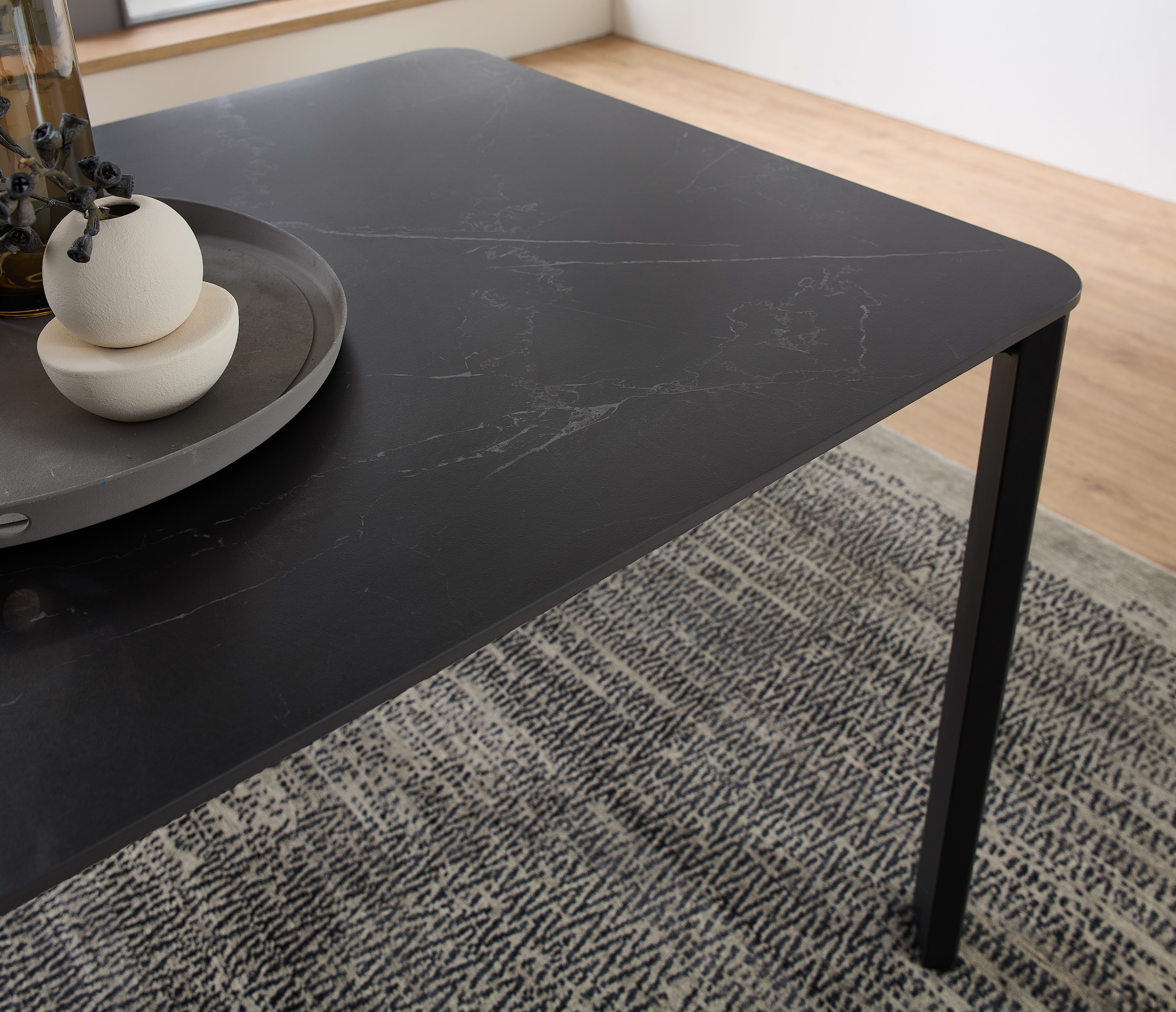 Stolkom Esstisch »Lenni Esszimmertisch Keramik, Schwarz marmoriert BxHxT 180x76x90 cm«, Keramikoberfläche schwarz marmoriert, Metallgestell schwarz matt