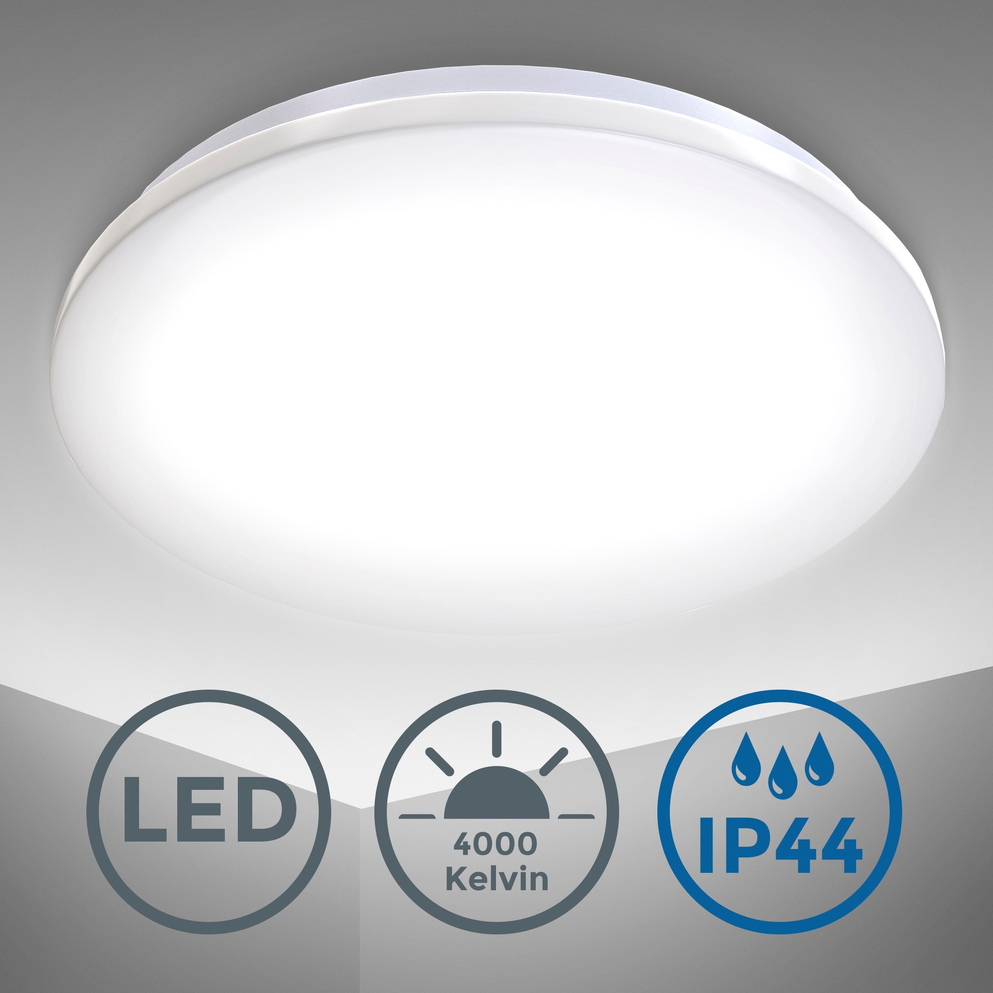 B.K.Licht LED Deckenleuchte »BK_DB1178 LED Bad-Deckenlampe, Neutralweißes  Licht, Ø29cm, IP44«, 1 flammig-flammig, 12W, 4.000K, 1.200Lm,  Spritzwasserschutz, Badlampe kaufen im OTTO Online Shop