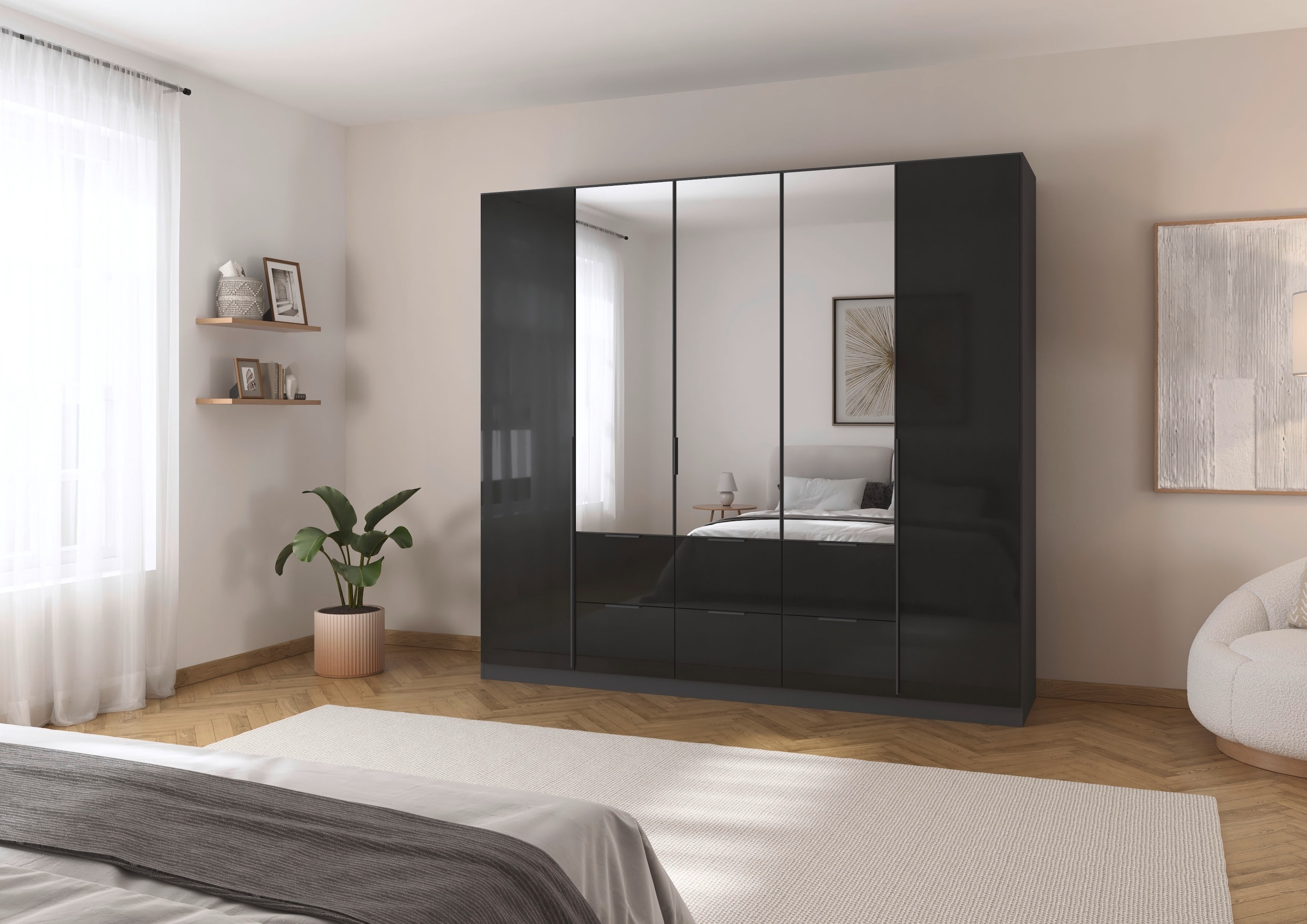 rauch Drehtürenschrank »Kleiderschrank Schrank Garderobe AGORDO mit Dekor- oder Hochglanzfront«, (in zwei Griff-Farben, Breiten 91-360 cm), mit Außenschubkästen, in 7 Breiten und 2 Höhen MADE IN GERMANY