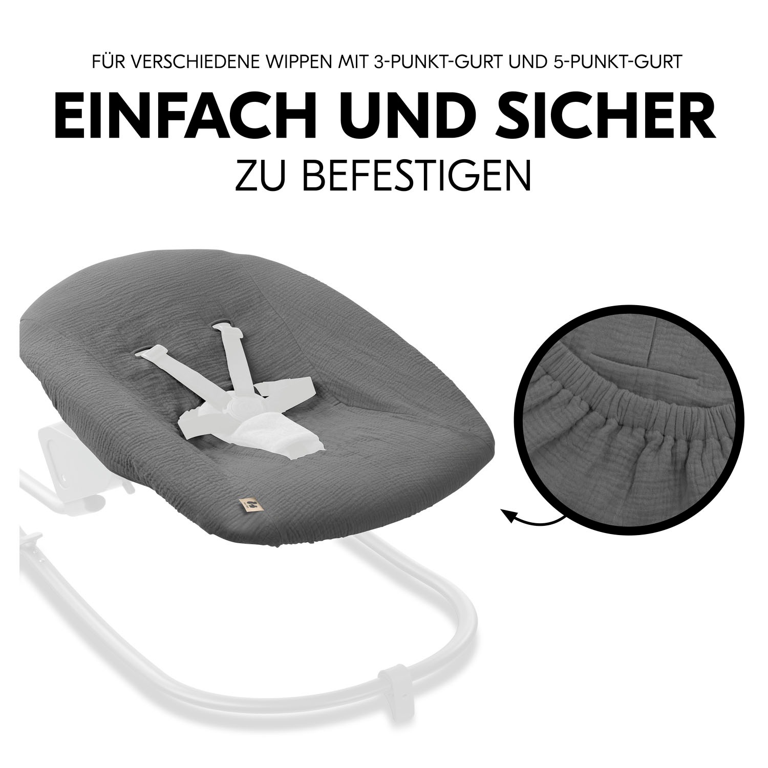 Hauck Babywippe »Baby Bouncer Cover Muslin Dark Grey«, Schonbezug für Babywippe und Hochstuhlaufsätze