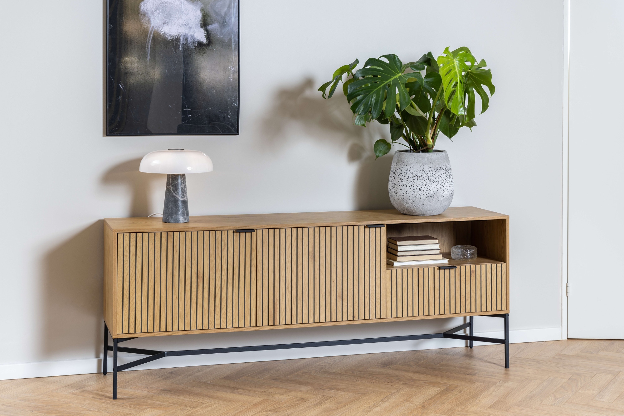 Sideboard »Jaipur Anrichte, Kommode,«, Eiche-Optik, 2 Türen, 2 Einlegeböden,...