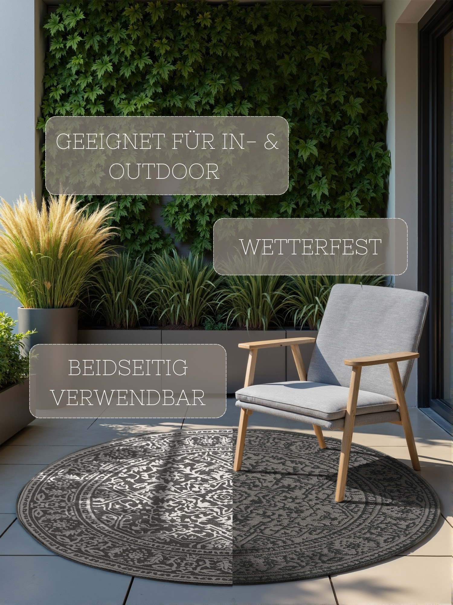 HANSE Home Outdoorteppich »Kona Wendeteppich« rund 5 mm Höhe In und Outdoor, Flachgewebe, wetterfest, pflegeleicht, robust
