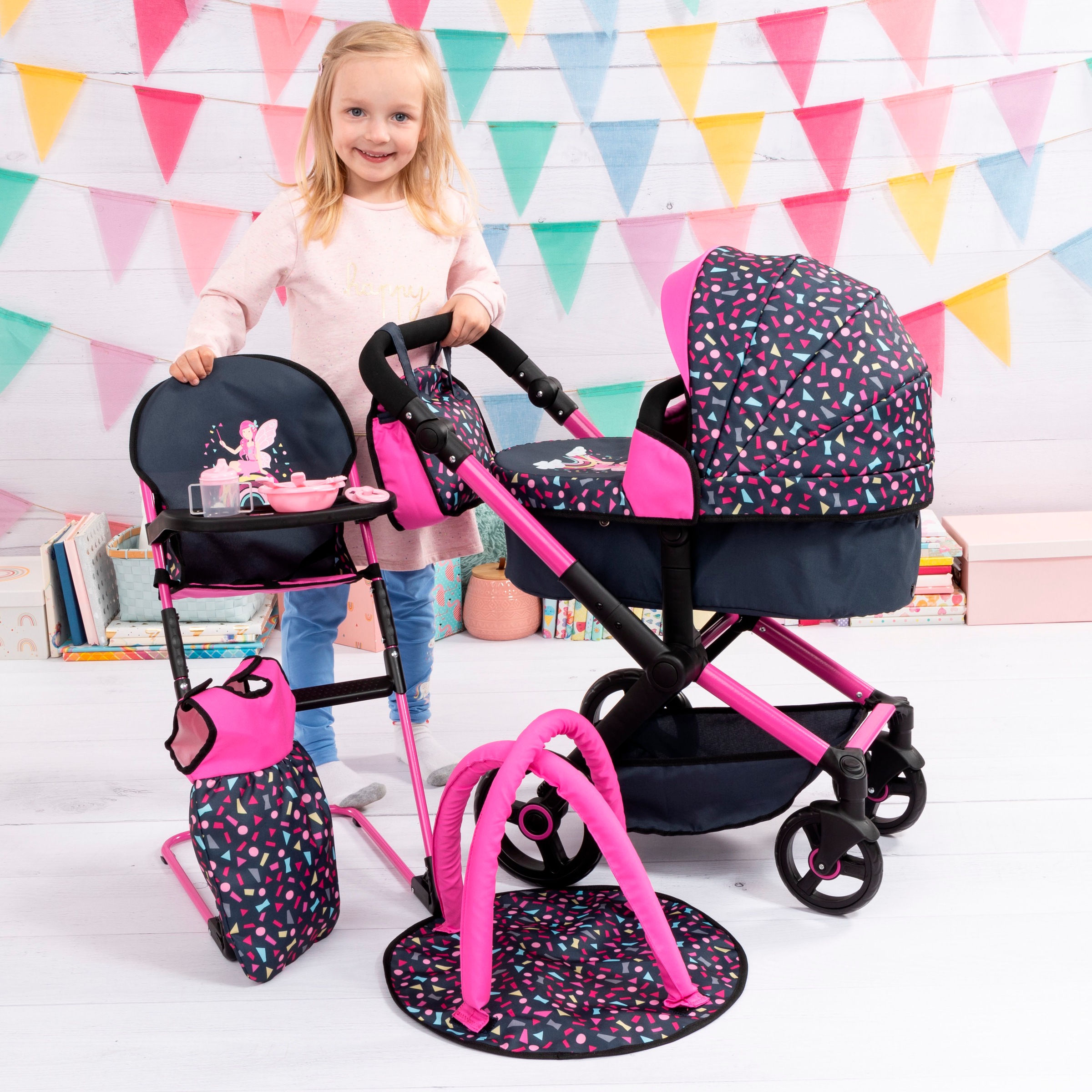 Bayer Kombi-Puppenwagen »Xeo Deluxe, schwarz«, (Set)