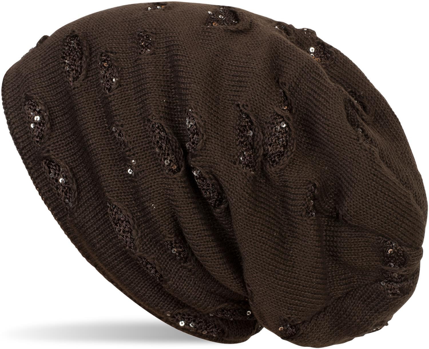 styleBREAKER Strickmütze »Feinstrick Beanie mit Pailletten im Destroyed Look« 1 Stk.