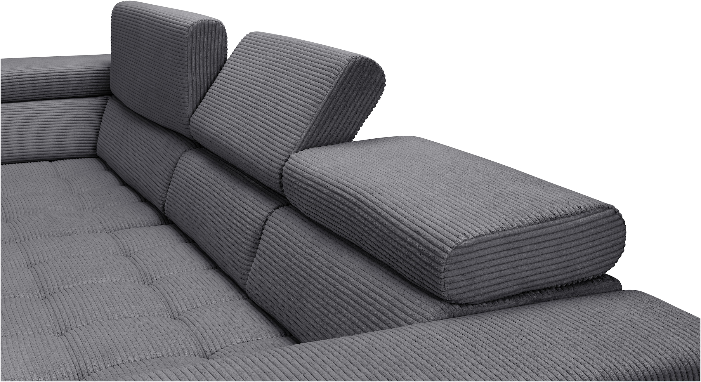 exxpo - sofa fashion Ecksofa »Elianos, hoher Sitzkomfort, aufwendige Kreuzsteppung im Sitz, L-Form«, Kopfteile & Sitztiefe verstellbar, ohne Bettfunktion, Cord, antrazit