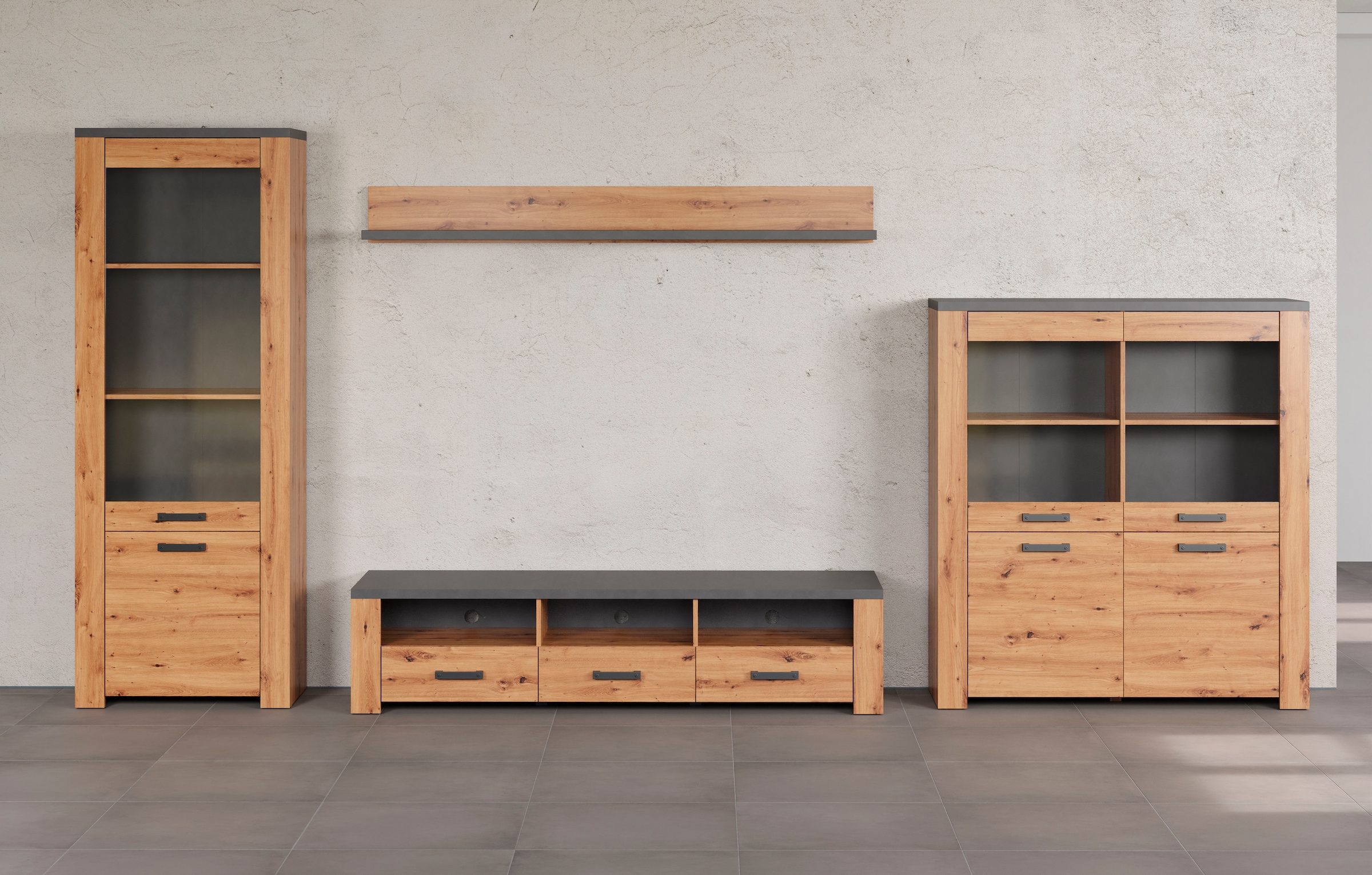 Home affaire TV-Wand »Ambres«, (4 St.), Modernes TV SET, Echtholzoptik, Breite ca. 409 cm, matt