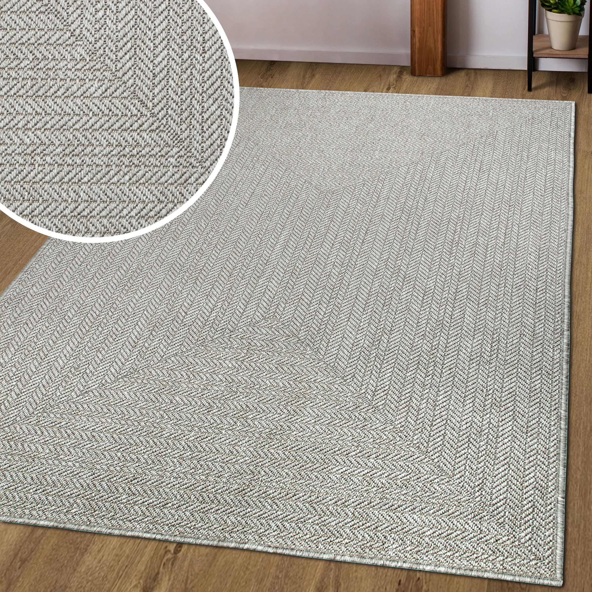 OTTO home Teppich »Aliv, Fischgräten-Design auch für Balkon und Terrasse« rechteckig 3 mm Höhe In- und Outdoor geeignet, Wetterfest & UV-beständig