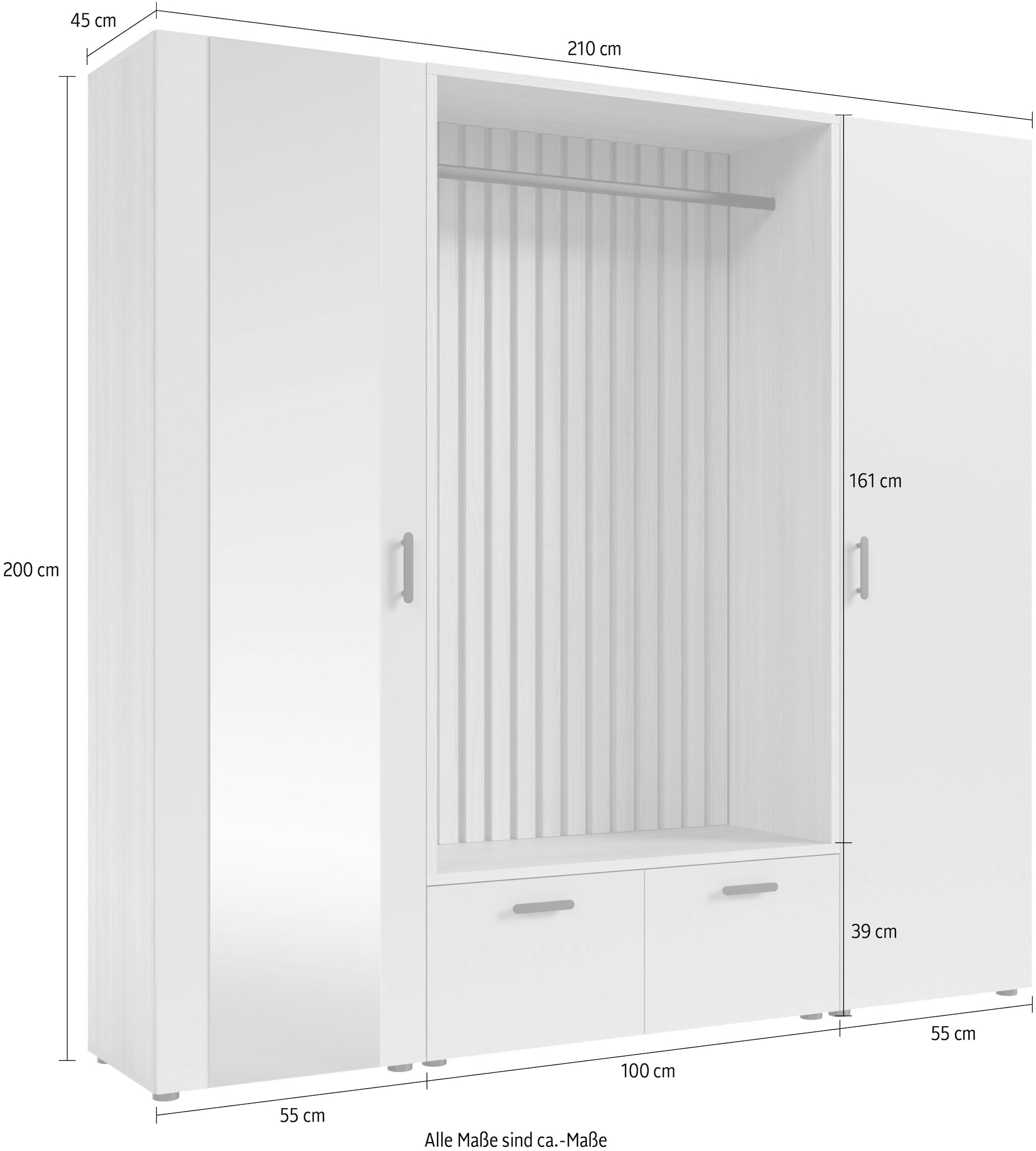 HBZ Garderoben-Set »Hannover Kompaktgarderobe B/H/T 210x200x45 cm« 4 Stk. tlg.