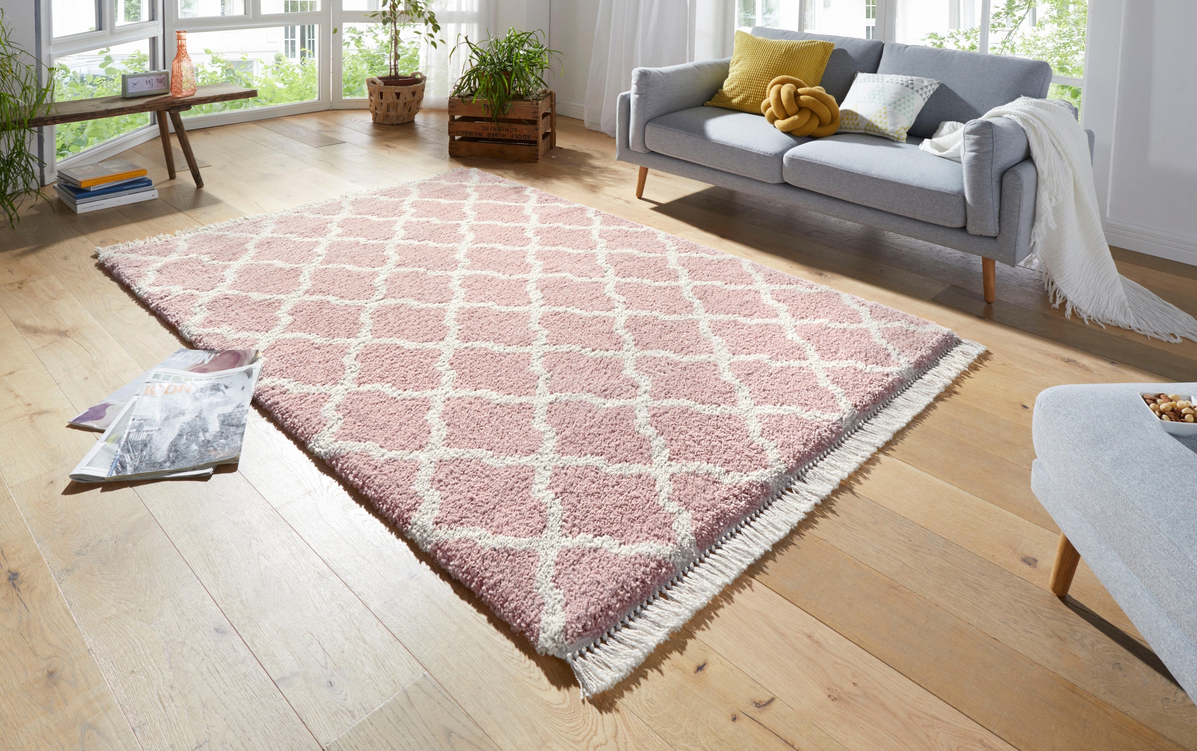 HANSE Home Hochflor-Teppich »Pearl«, rechteckig, 35 mm Höhe, Pastellfarben mit Fransen, Grafisches Design, Robust, Pflegeleicht