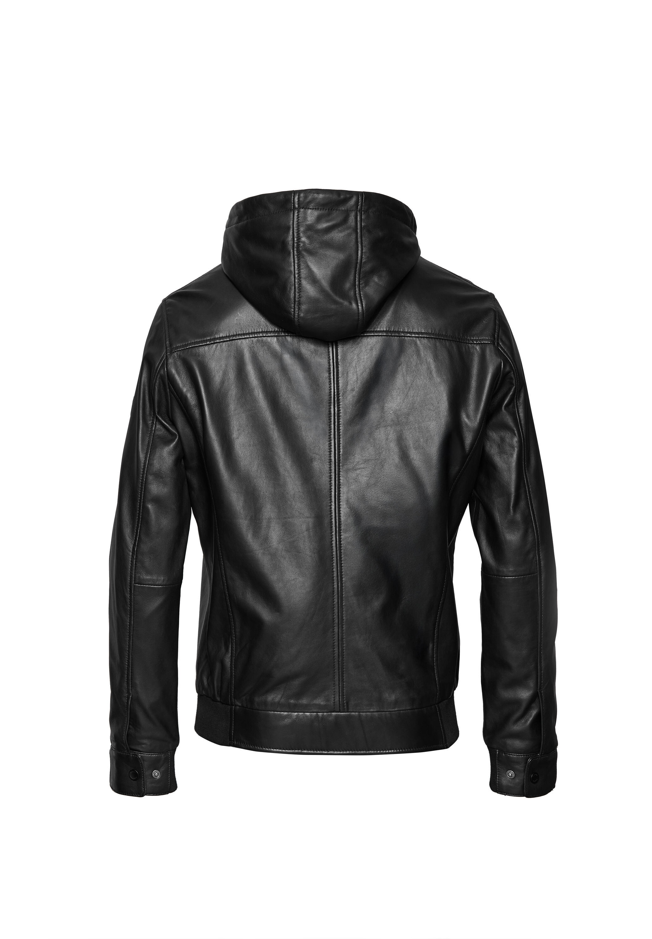 bugatti Lederjacke »BUVITO« mit Kapuze aus hochwertigem, robustem Echtleder, mit Kapuze