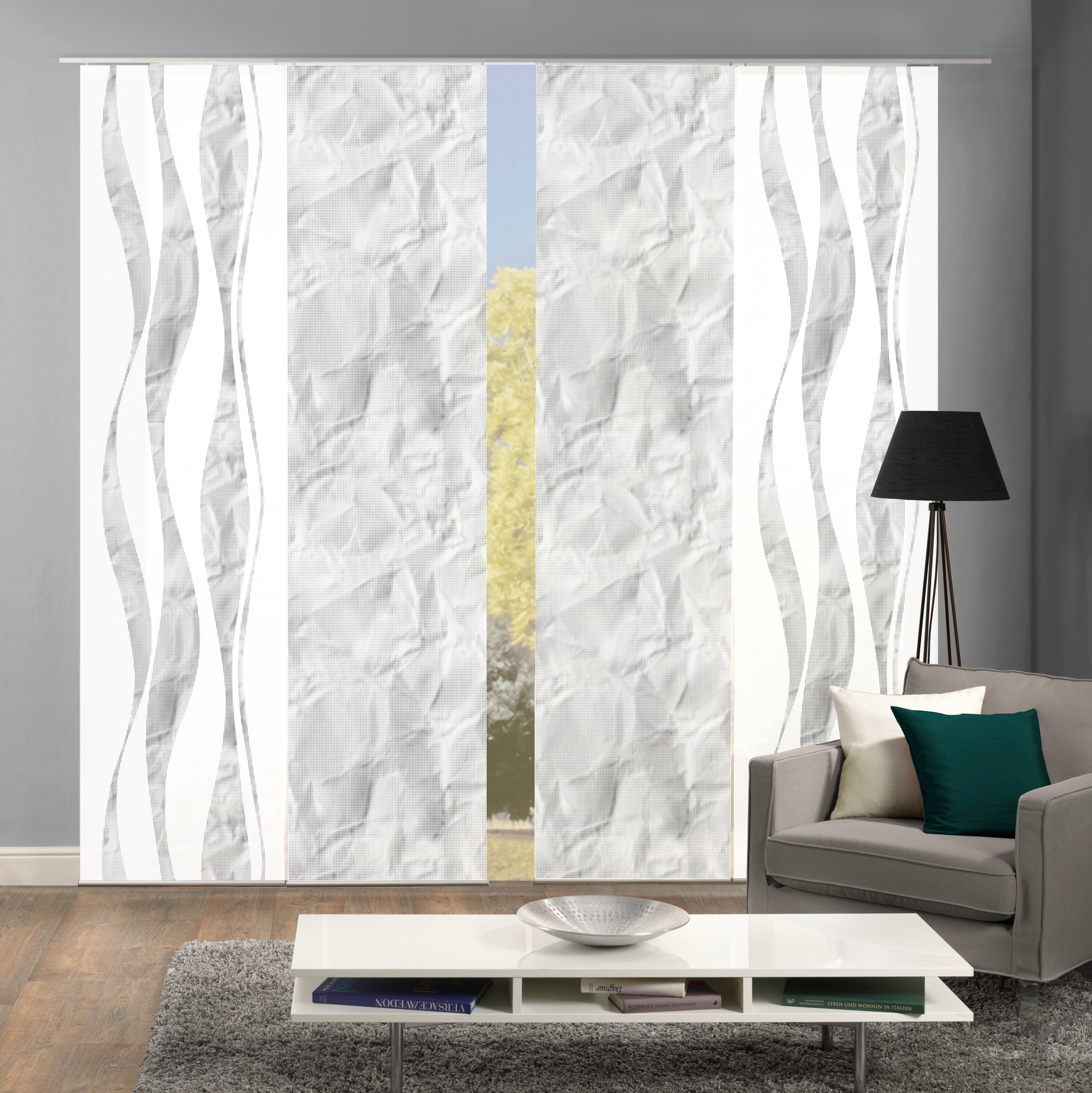 HOME WOHNIDEEN Schiebegardine »SOEREN«, (4 St.), SCHIEBEVORHANGSET,SEIDENOPTIK,DIGIDRUCK