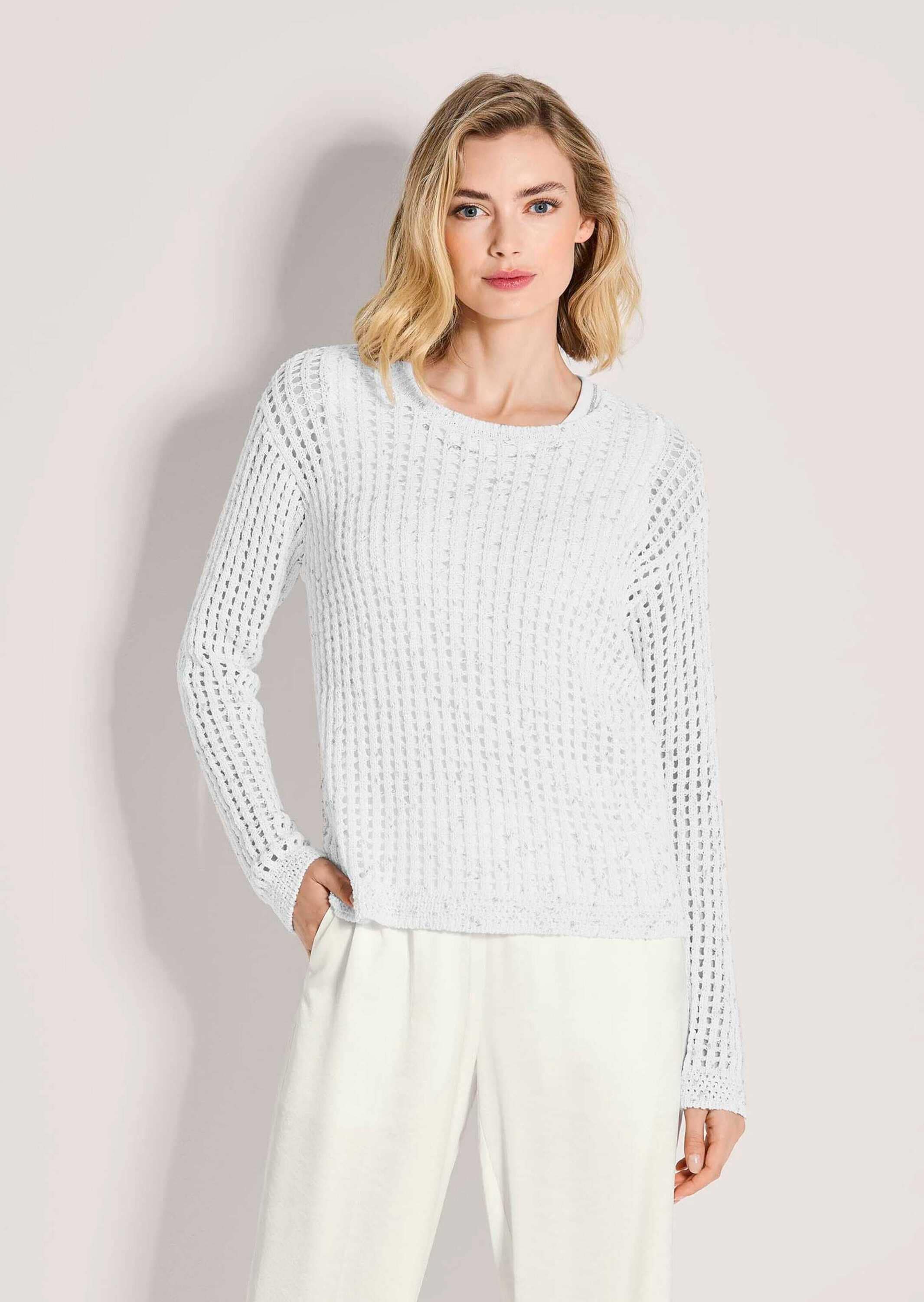 MADELEINE Longpullover »Strickpullover Ajourpullover mit Glanzeffekt« Dezenter Glanz