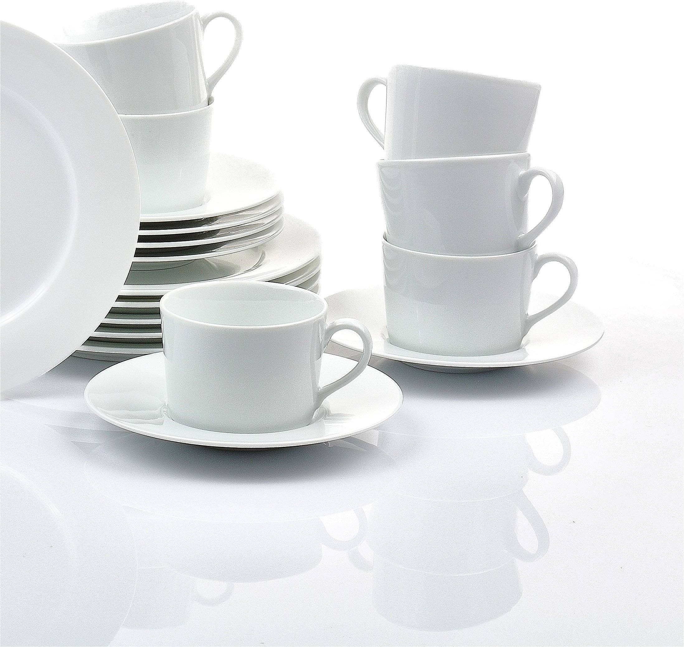 Retsch Arzberg Tasse »Kaffeetasse HEIKE WEISS komplett mit Untertasse , Set 12tlg. Porzellan« Frühstückstassen für 6 Personen, klassisches Design in weiss
