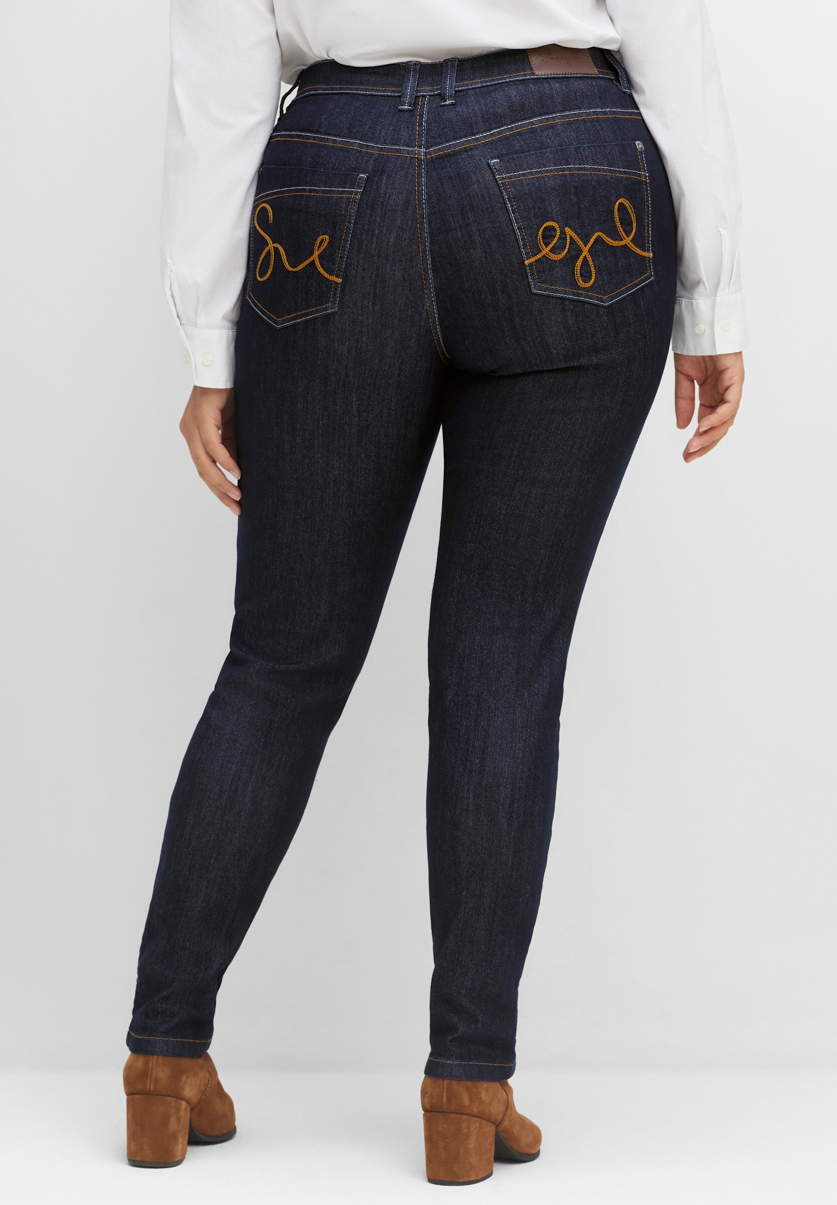Sheego 5-Pocket-Jeans »Stretch-Jeans Jeans mit Kontrastnähten« »Die Schmale« mit zweifarbigen Kontrastnähten