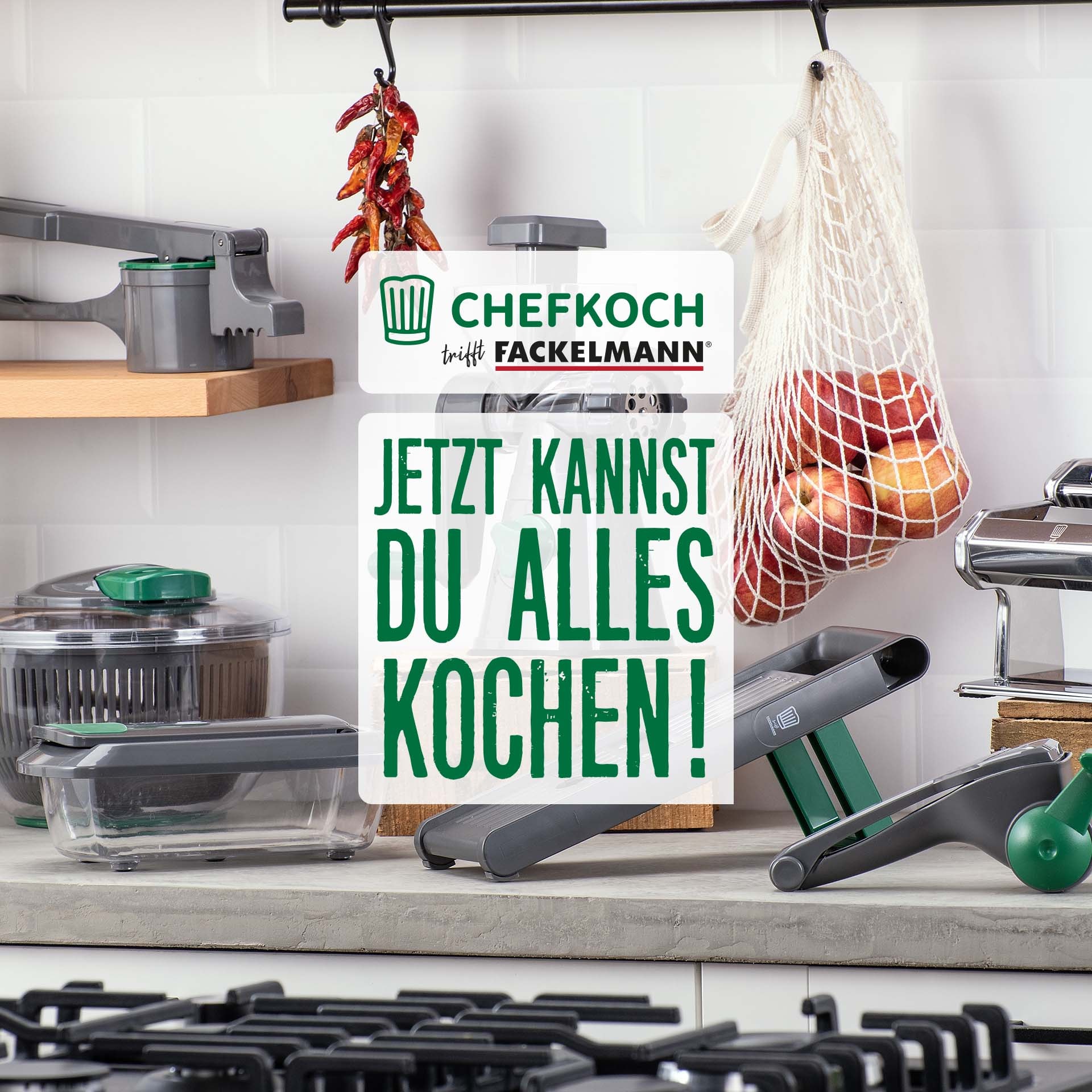 Chefkoch trifft Fackelmann Spätzlepresse »Presse für Kartoffeln, Spätzle, Spaghettieis & Co« Presse inkl. 3 Lochscheiben mit verschiedenen Stärken (2 - 3 mm)