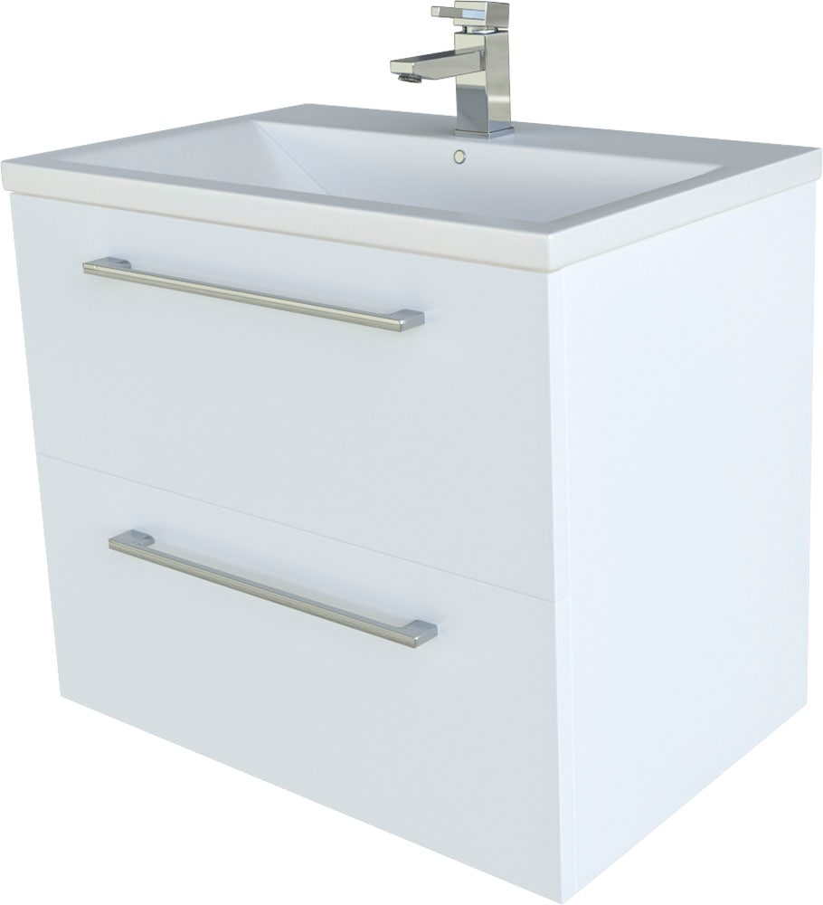 welltime Badezimmer-Set »Scandic«, (Komplett-Set, 2 St., 2-er set: Spiegel und Waschtisch mit 2 SK), 2in1 - Spiegel & Waschtisch mit Soft-Close, Keramikwaschbecken
