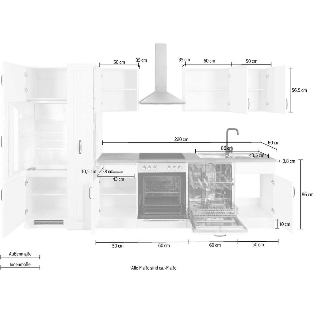 wiho Küchen Küchenzeile »Erla«, ohne E-Geräte, Breite 220 cm