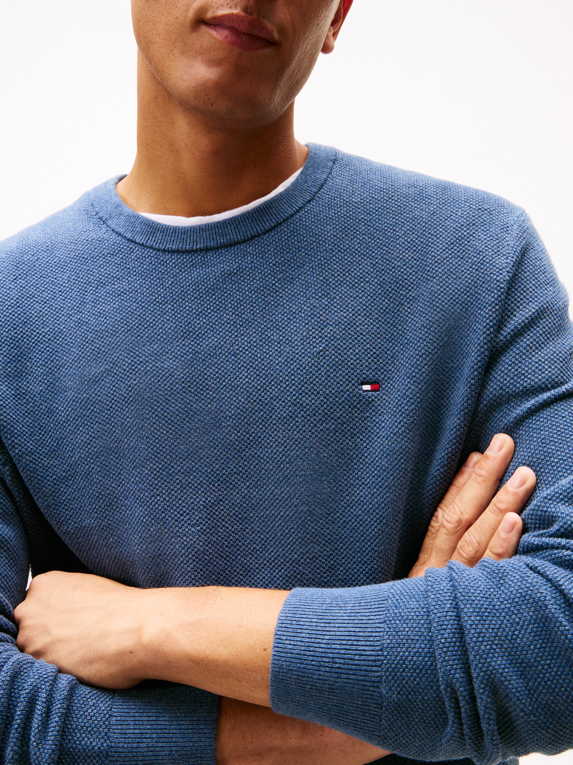 Tommy Hilfiger Rundhalspullover »ESSENTIAL STRUCTURE CREW NECK mit Struktur und Label« unifarben, casual, regular fit, Baumwolle, Rundhals
