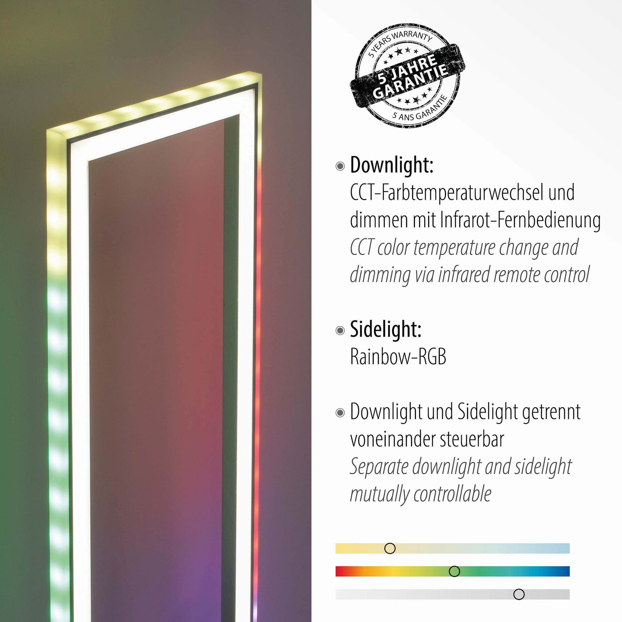 JUST LIGHT Stehlampe »FELIX60«, 2 flammig, Leuchtmittel LED-Board-LED-Board | LED fest integriert-LED fest integriert, LED, CCT - über Fernbedienung, RGB-Rainbow, Infrarot inkl.,Schalter