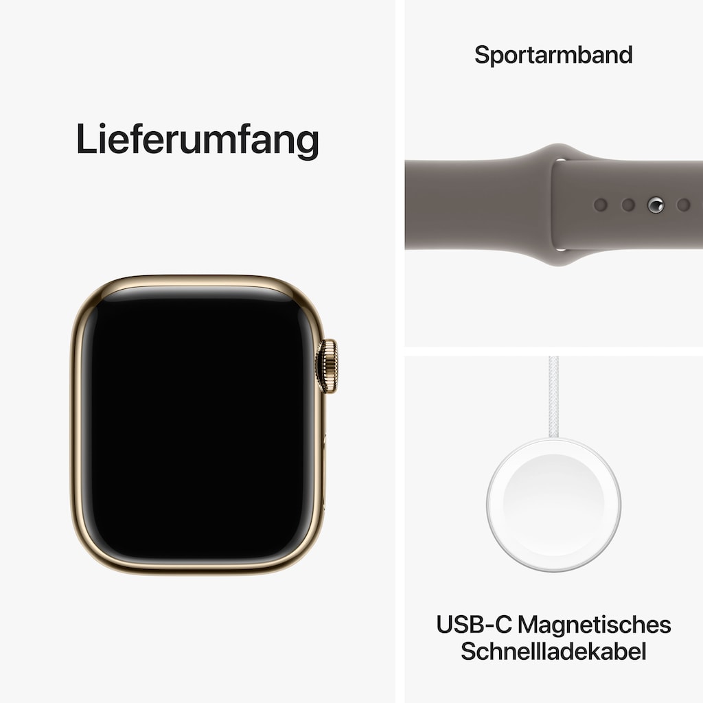 Apple Smartwatch »Watch Series 9 GPS + Cellular 41mm Edelstahl M/L«, (Watch OS 10)