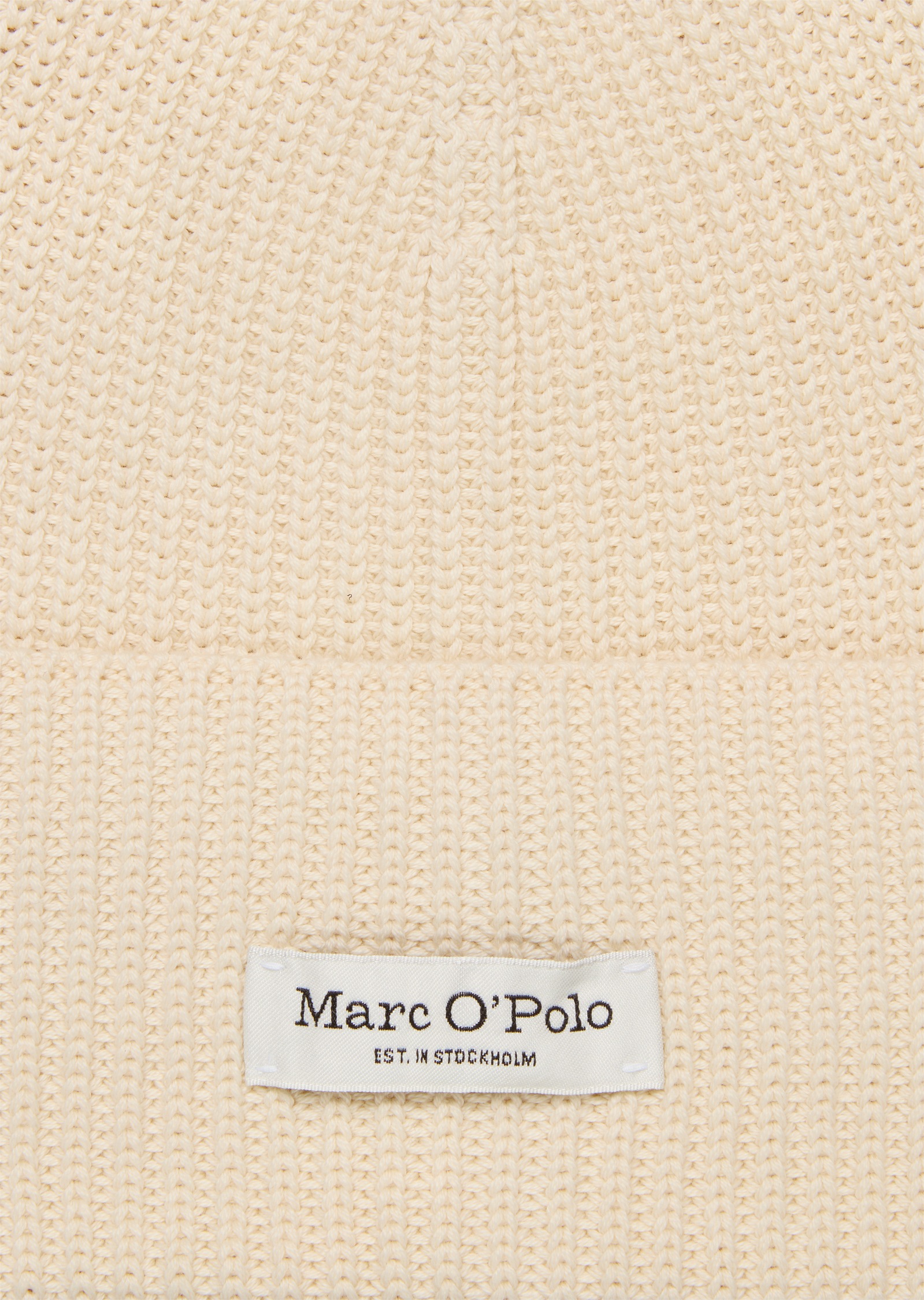 Marc O'Polo Beanie, breiter Umschlag, Markenlabel, Rippstrick