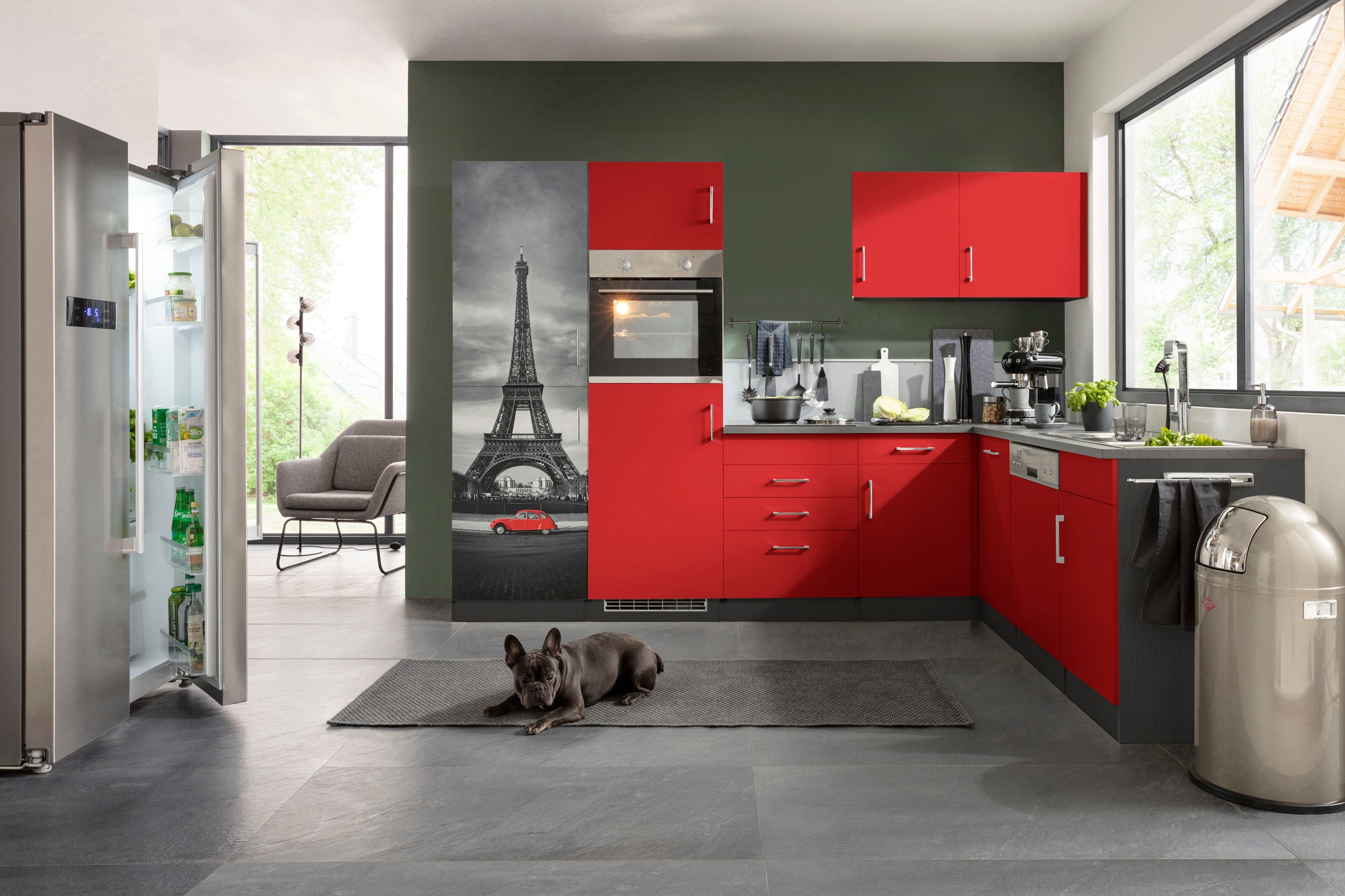 KOCHSTATION Küchenzeile »KS-Paris – Küchen mit einzigartigen Fotomotiven auf den Fronten« ohne E-Geräte, Stellbreite 290/220 cm