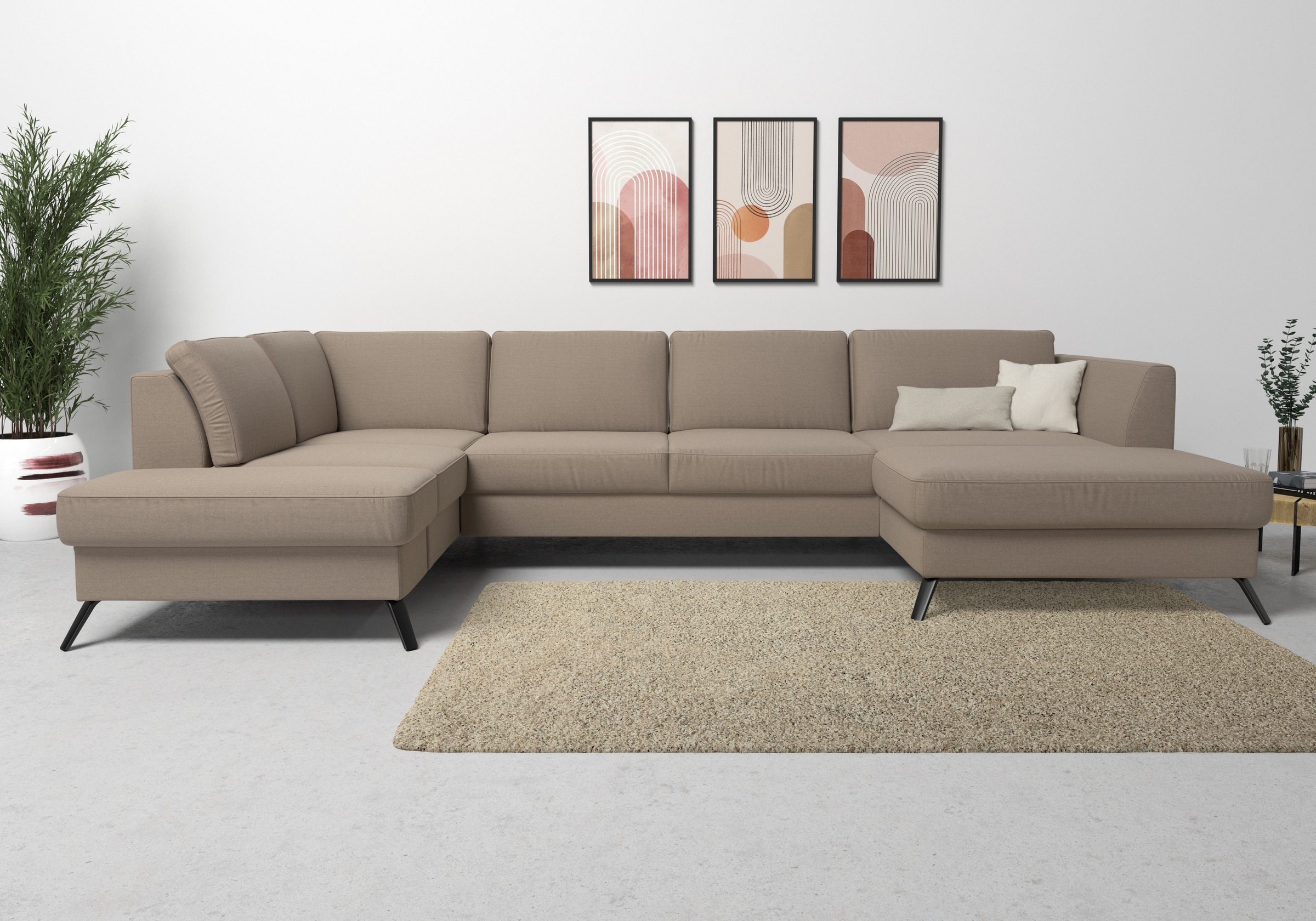 sit&more Wohnlandschaft »Olsen U-Form«, inklusive Sitztiefenverstellung, wahlweise mit Bettfunktion, 15cm hoch