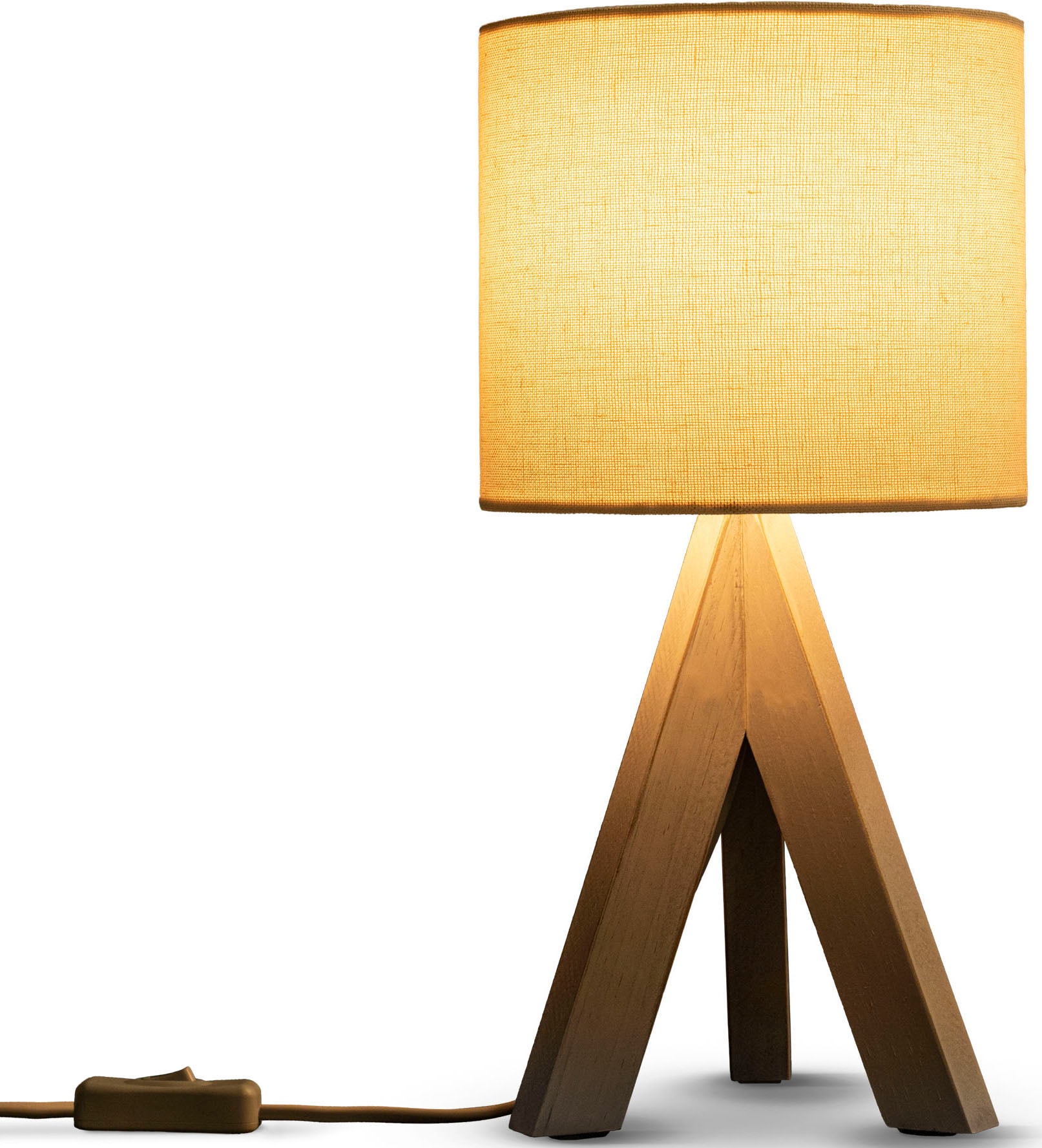 Paco Home Tischleuchte »BAJO CANVAS UNI COLOR«, 1 flammig, Leuchtmittel E14 | ohne Leuchtmittel, Dreibein massiv Holz, Textilschirm uni Leinen, Ø 17 cm, H. 35 cm
