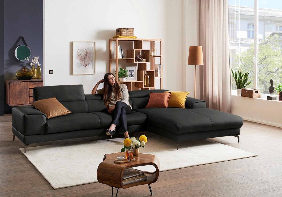 W.SCHILLIG Ecksofa »piedroo, Designsofa mit tollem Sitzkomfort, bequem und elegant, L-Form«, Kopfteilverstellung, wahlweise mit Sitztiefenverstellung, Breite 343cm