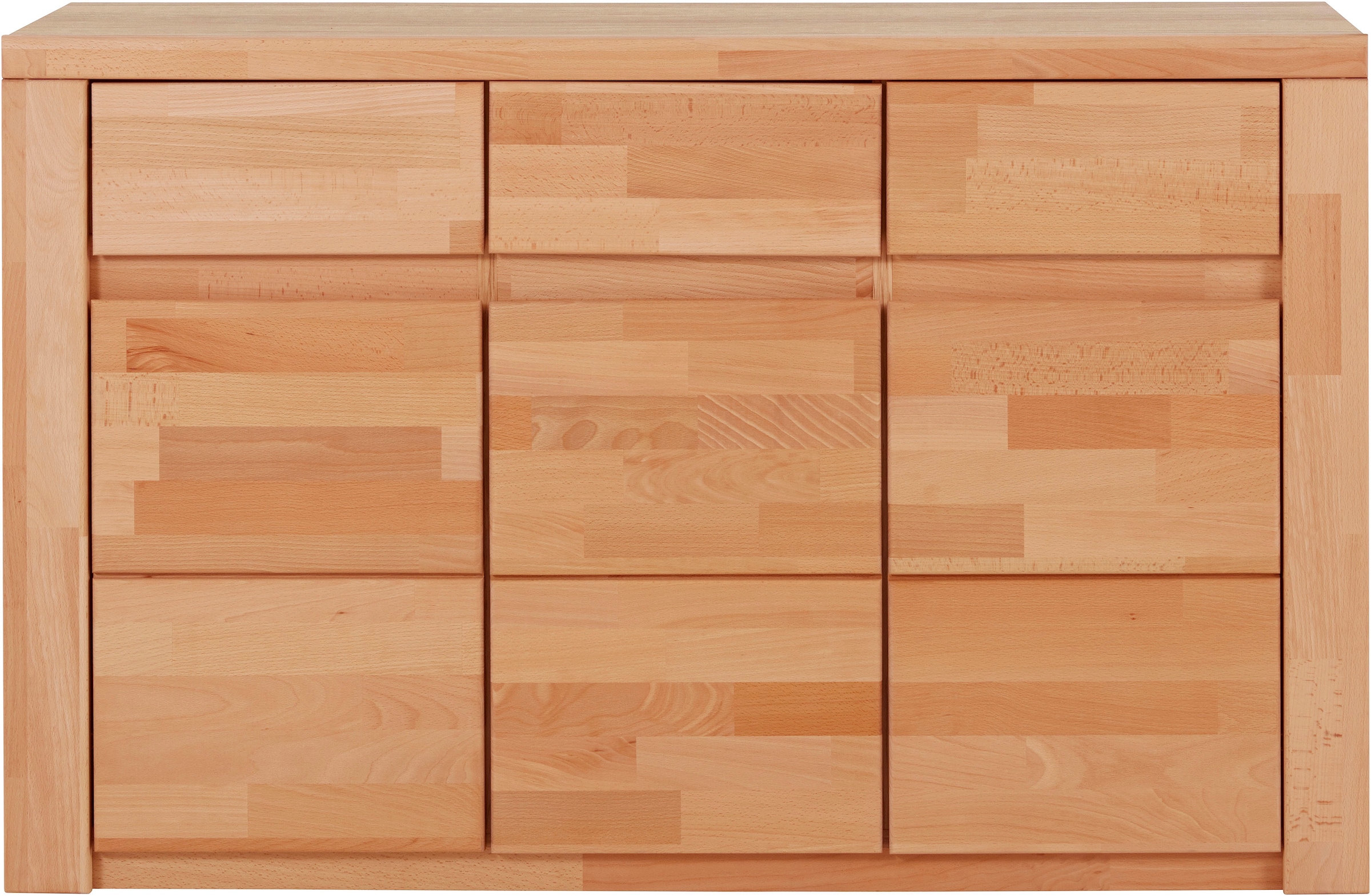 Home affaire Sideboard »Burano,127cm breit, Fronten Massivholz,3 Türen,3 Schubladen,6 Fächer«, Holz massiv,Holzwerkstoff,Griffmulden,Böden variabel einsetzbar