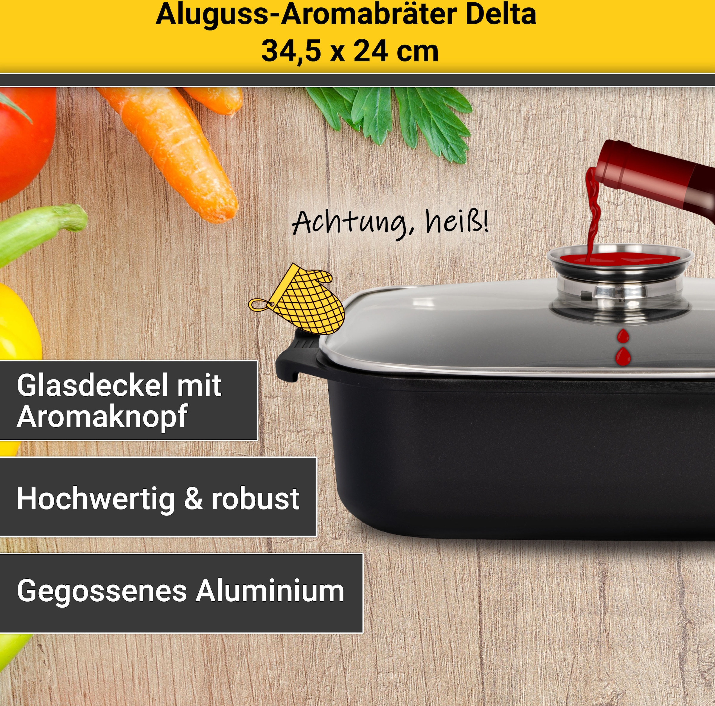 Krüger Bräter »Delta«, Aluminiumguss, (1 tlg.), Glasdeckel mit Aromaknopf,  Induktion bestellen online bei OTTO