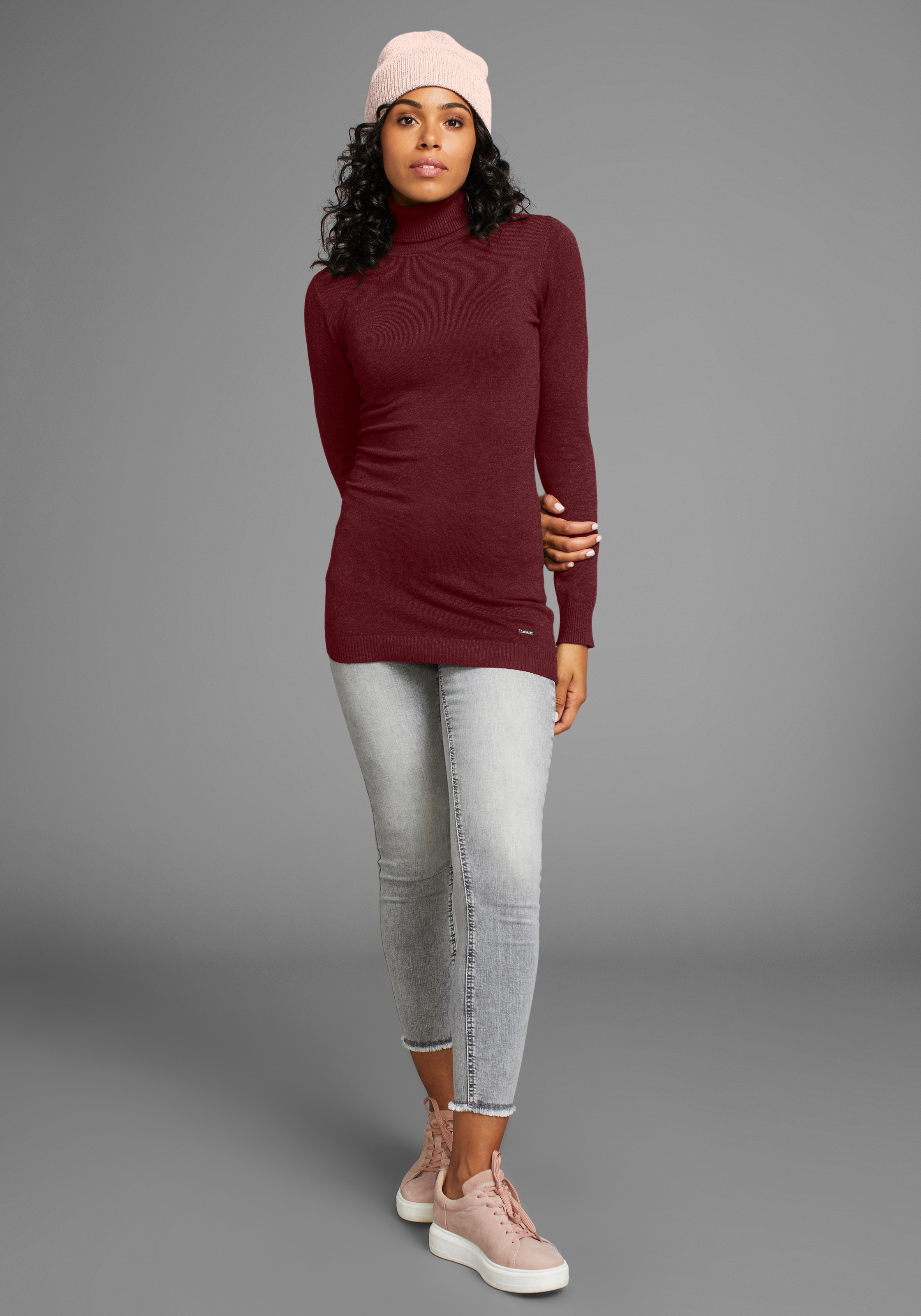 Laura Scott Rollkragenpullover Feinstrick in figurbetonter Longform