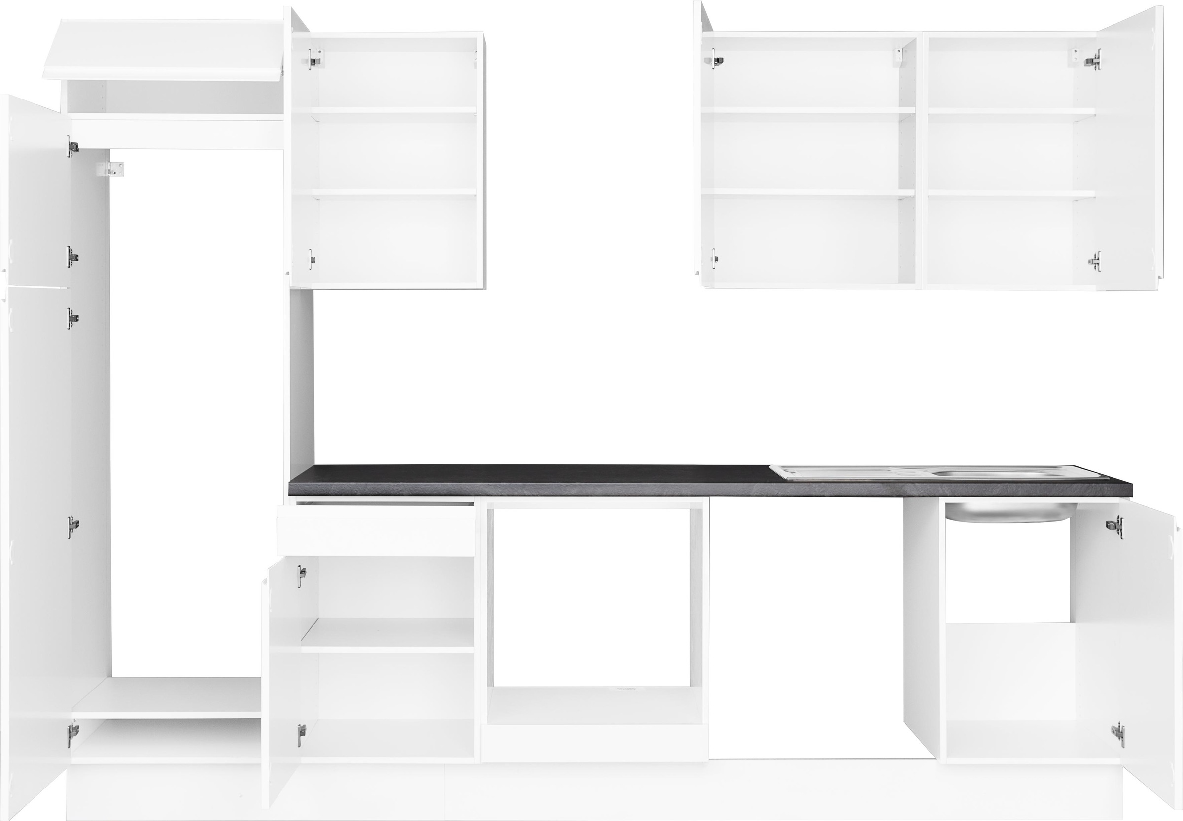 OPTIFIT Küchenzeile »Avio«, 38 mm starker Arbeitsplatte und Hochglanz-Fronten, Breite 280 cm