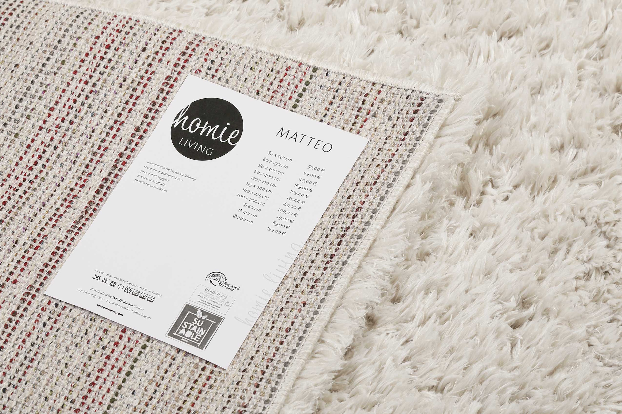 Homie Living Hochflor-Teppich »Matteo HL-0961«, rechteckig, 50 mm Höhe, nachhaltig aus 100% recyceltem PET, Langflor, Shaggy, Wohnzimmer