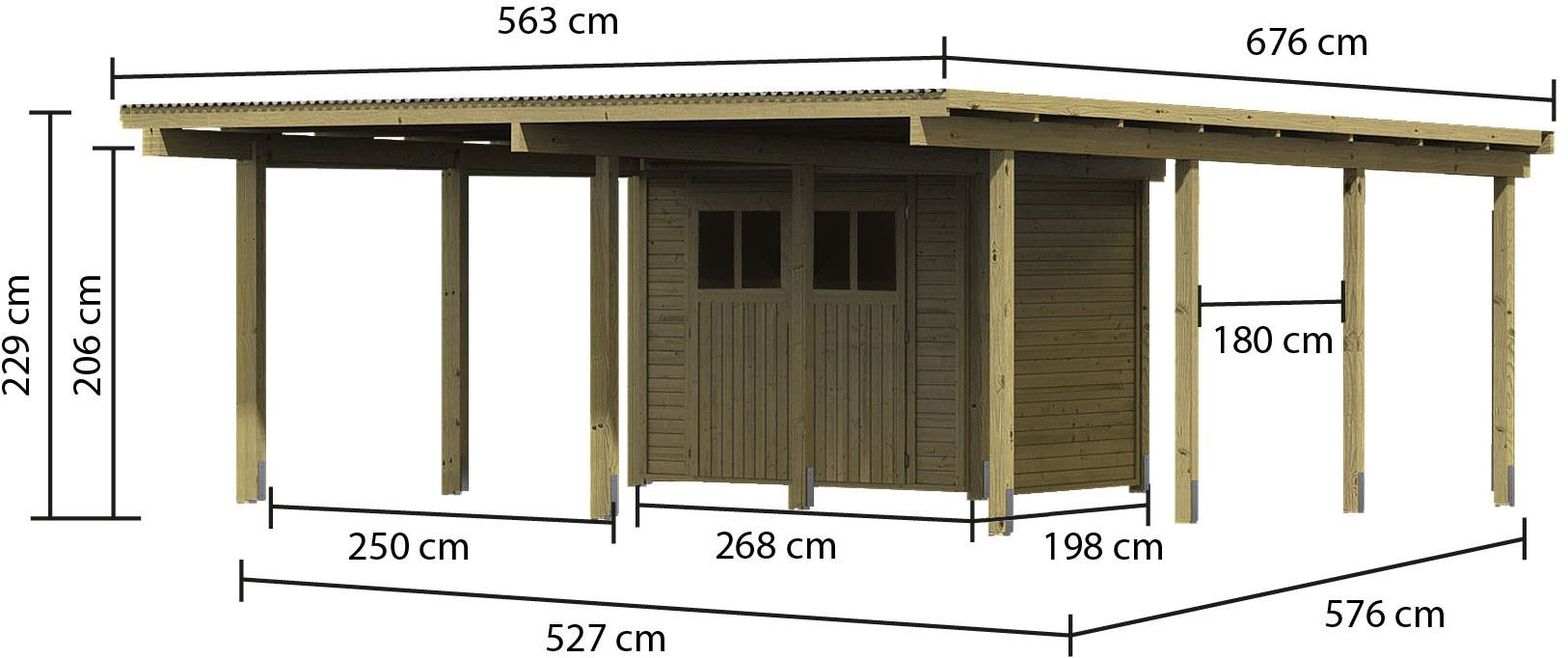 Karibu Doppelcarport »»ECO 2 SET« Variante A, AKTION 2 kdi« Massivholz 509 cm KDI mit integriertem Abstellraum klein