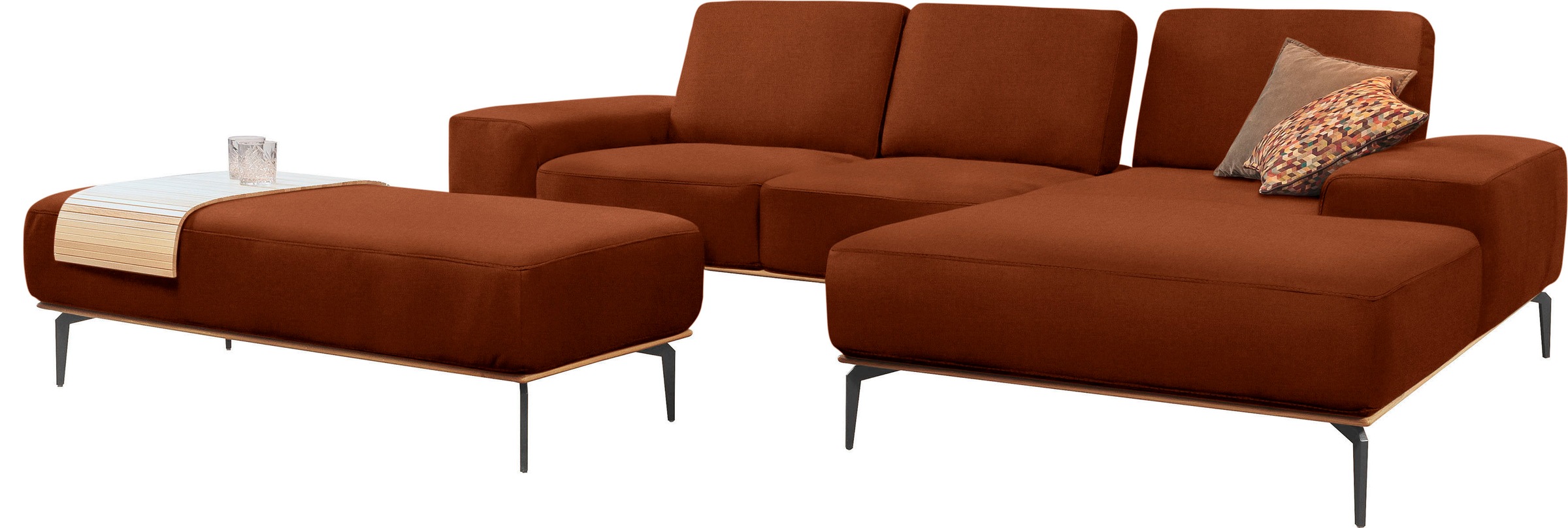 W.SCHILLIG Ecksofa »run, Designsofa mit tollem Sitzkomfort, bequem, L-Form«, mit Holzsockel, Füße in Schwarz pulverbeschichtet, Breite 279 cm