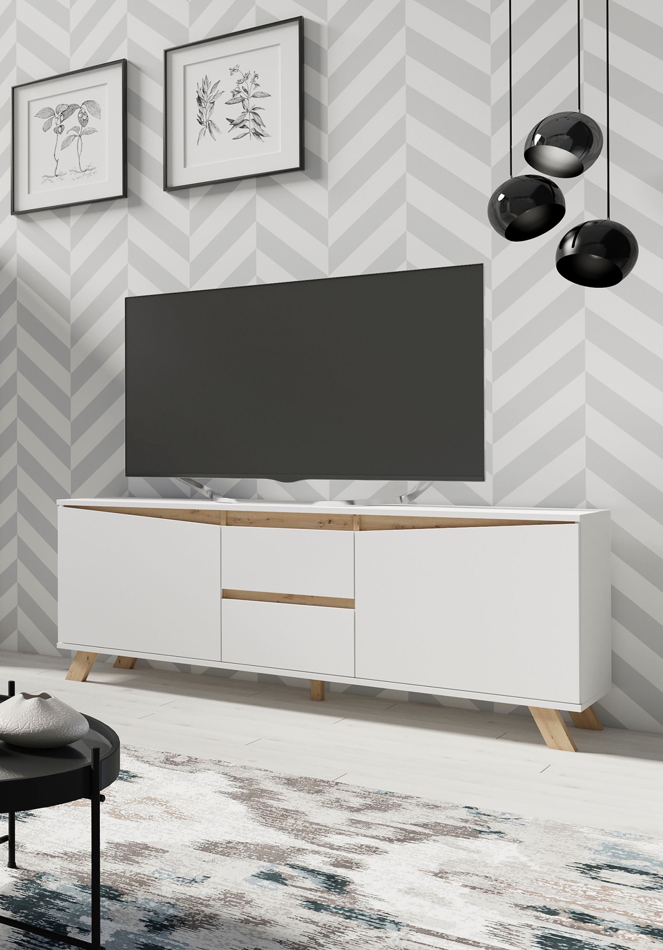 INOSIGN Lowboard »Valentin«, 160cm TV Board mit 2 Türen und 2 Schubkästen in modernem Skandi Design