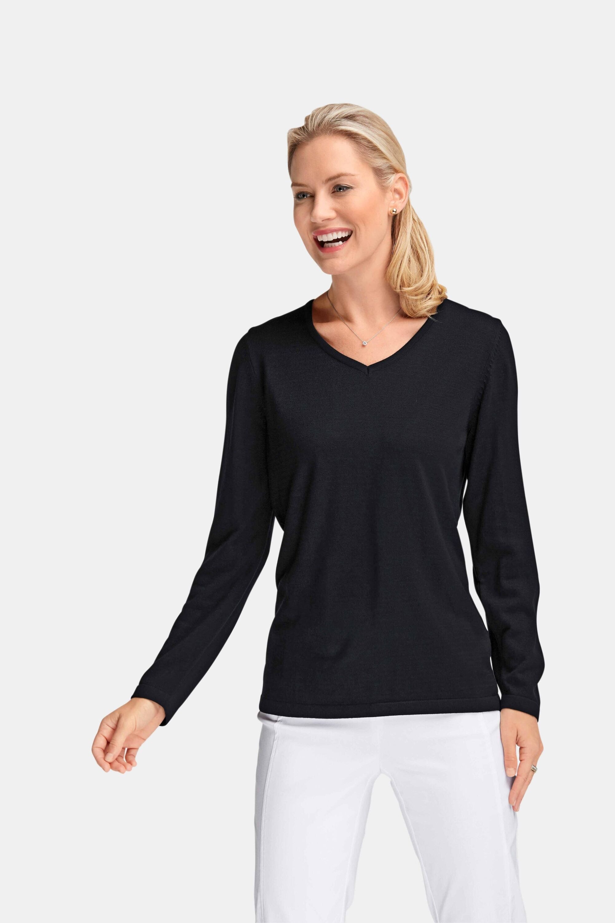 GOLDNER Strickpullover »Kurzgröße Langarm-Pullover mit V-Ausschnitt«