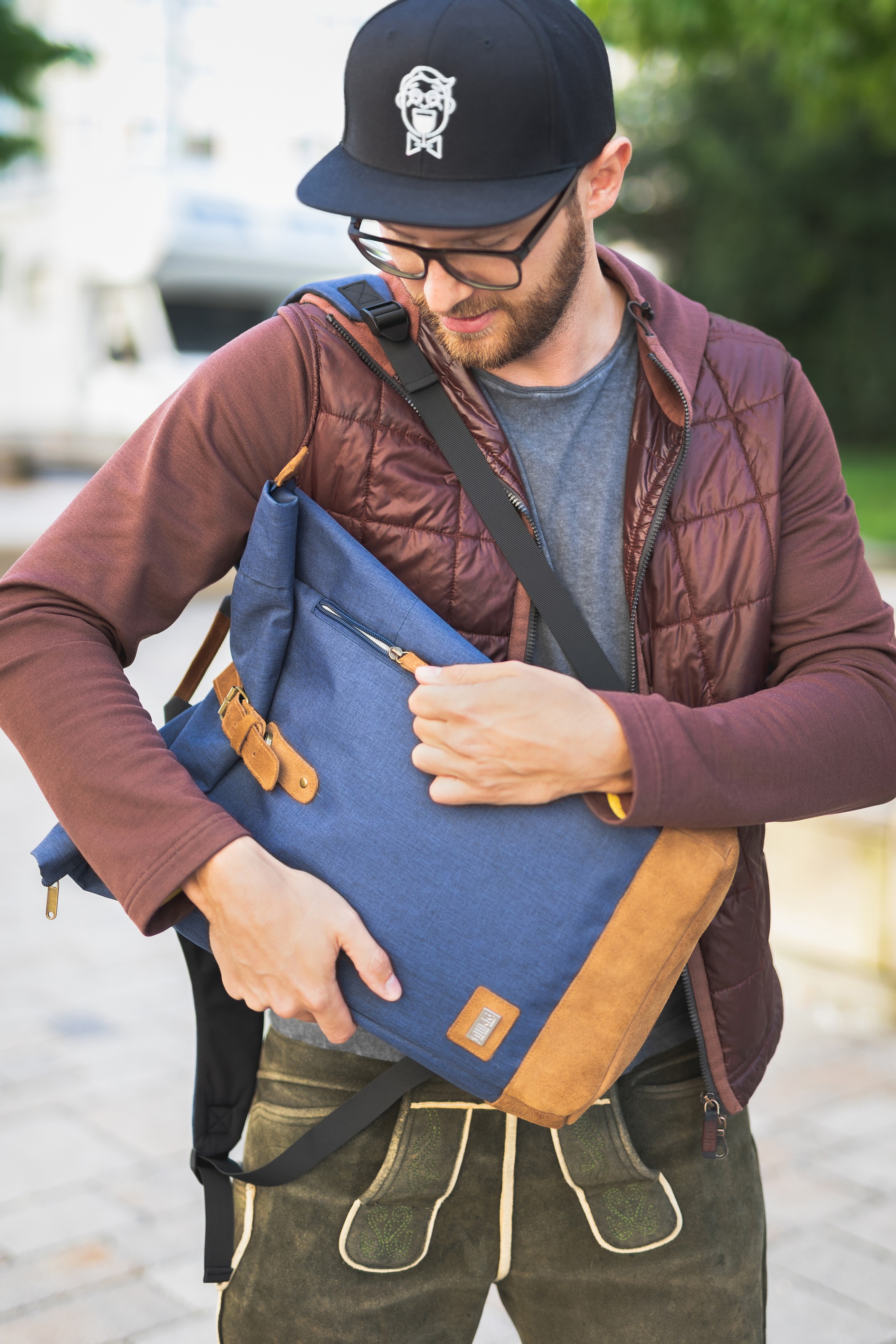 Fillikid Wickelrucksack »Berlin, navy melange«, Reflektoren, inkl. Wickelauflage