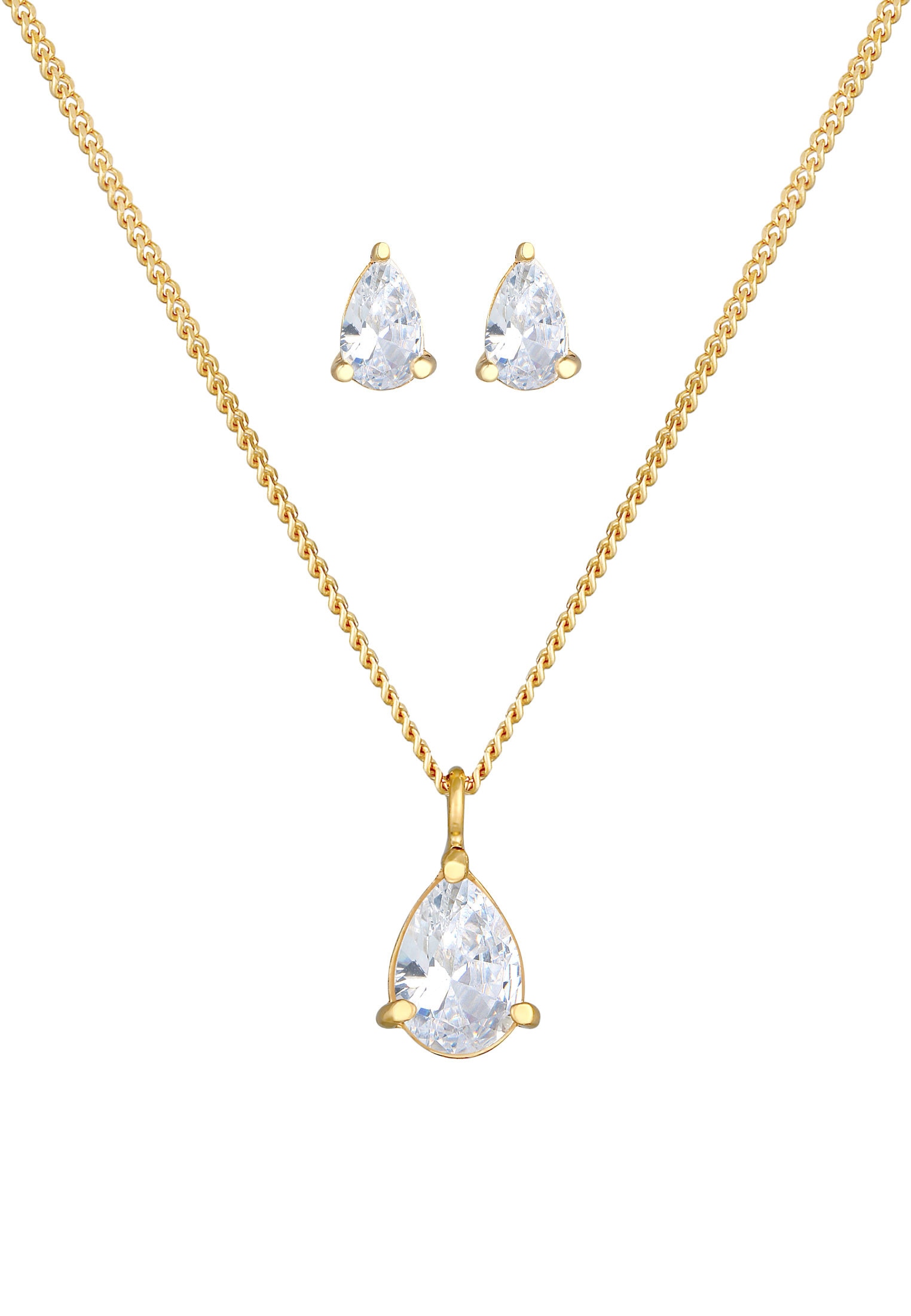 Elli Ohrring und Ketten Set »Schmuckset Kette Ohrstecker Tropfen Zirkonia Set 925 Silber«