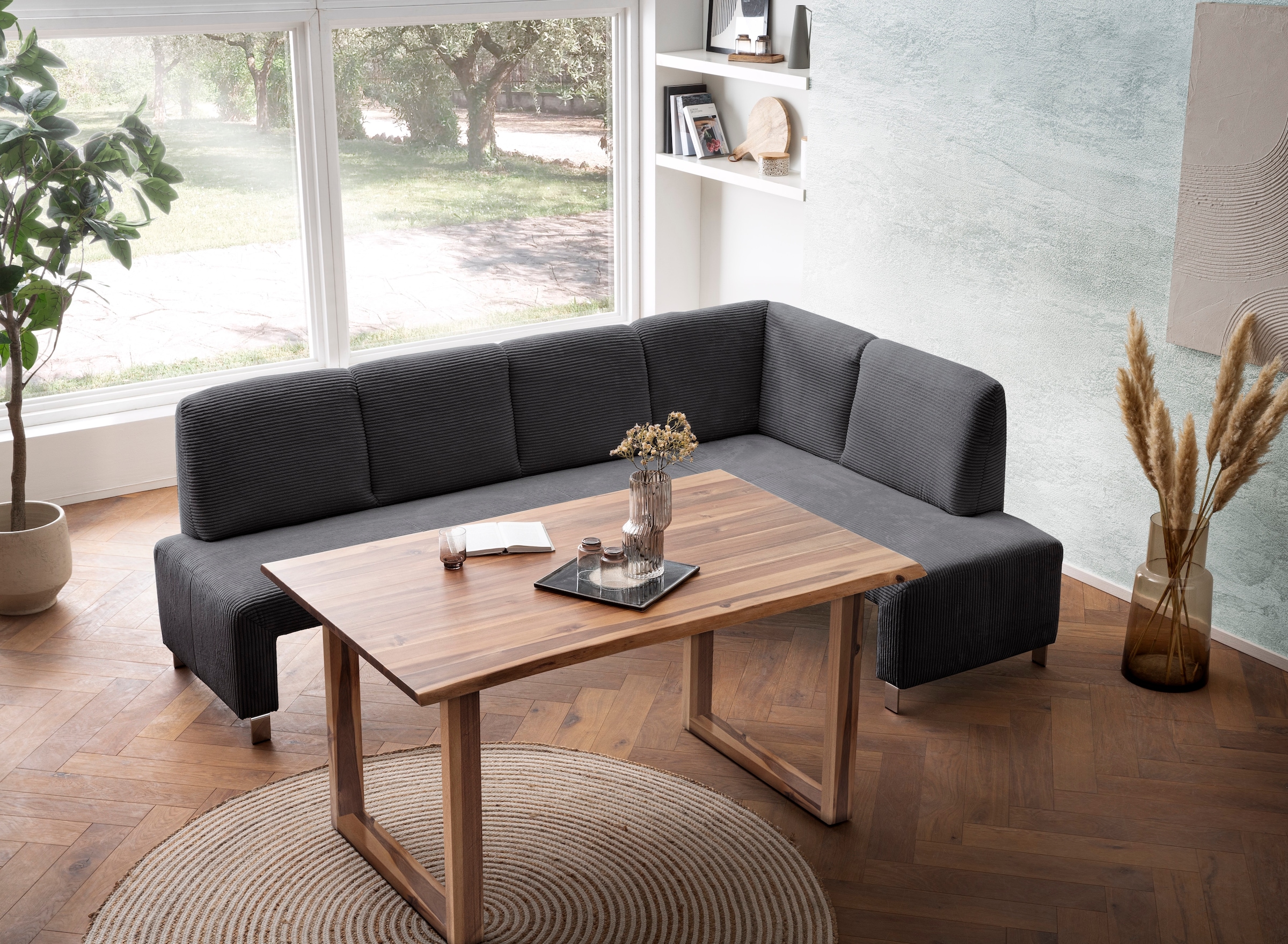 exxpo - sofa fashion Eckbank »Intenso, viele Bezugsstoffe Cord, Leder, Struktur 244/157 cm (B/T)«, hohe Bodenfreiheit, frei im Raum stellbar, hoher Sitzkomfort