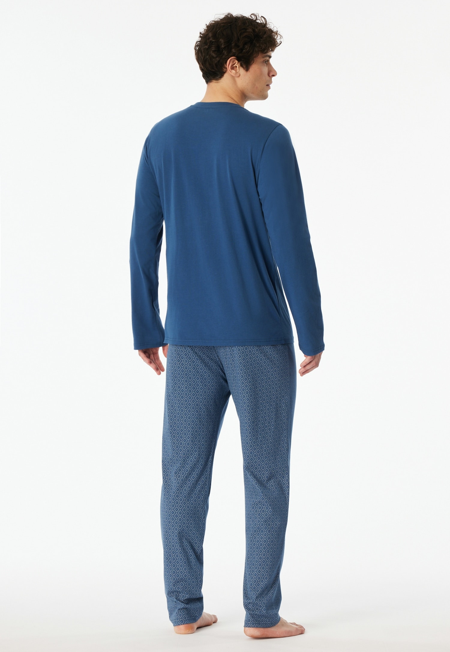 Schiesser Schlafanzug »Casual Essentials« 2 mit unifarbenem Langarmshirt mit rundem Halsausschnitt