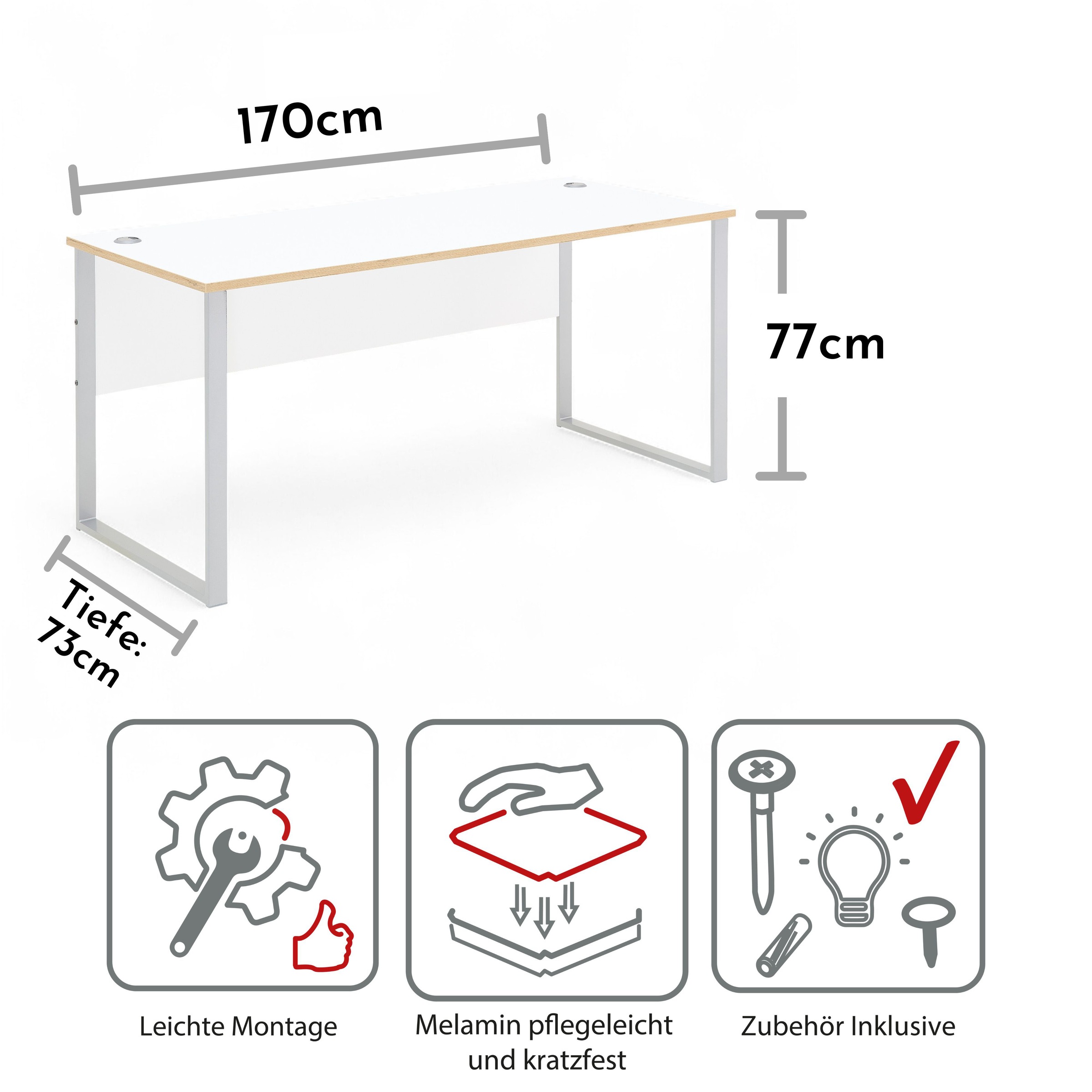 Innostyle Schreibtisch »Memphis Schreibtisch, 170x77x73cm (B/H/T)« 1 Stk. tlg. ABS-Kantenschutz, Soft Touch Oberfläche