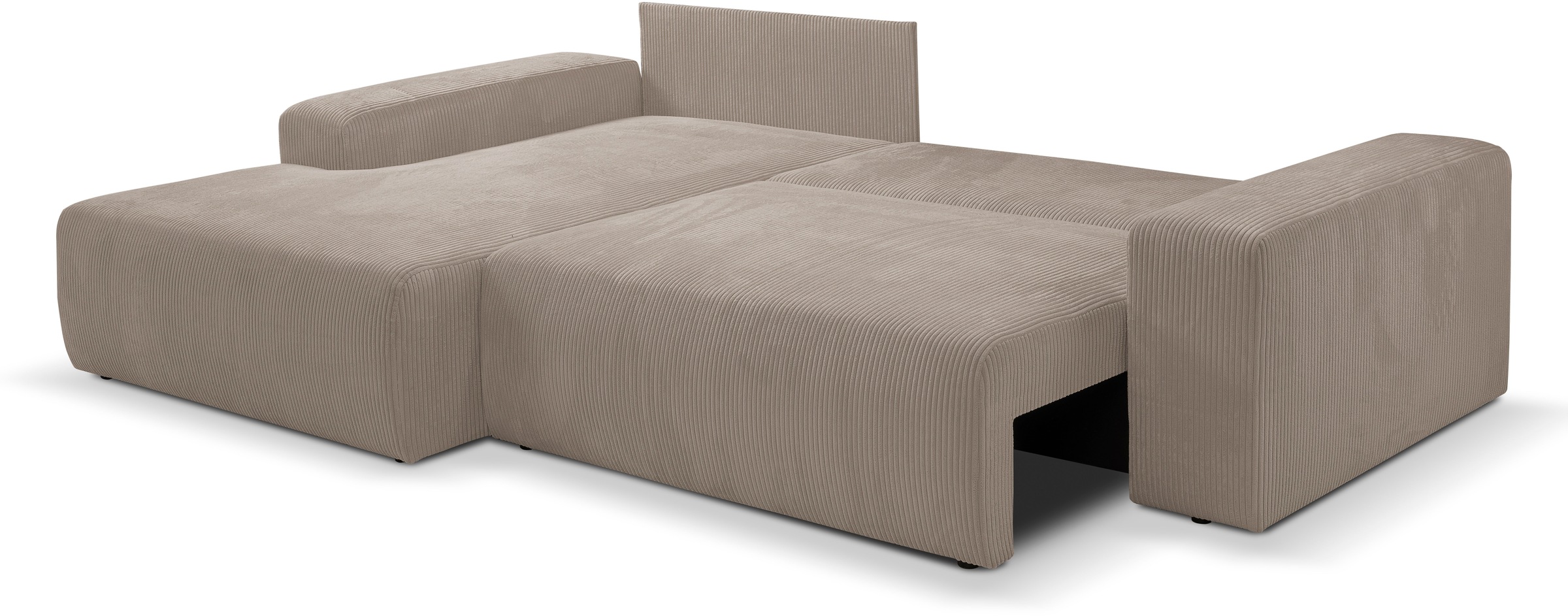 WERK2 Ecksofa »Rotterdam-L, kuschelweicher Cord oder Breitcord, L-Form, Breite 267 cm«, Design Ecksofa mit Schlaffunktion & Bettkasten, Cord, Hellgrau/Beige