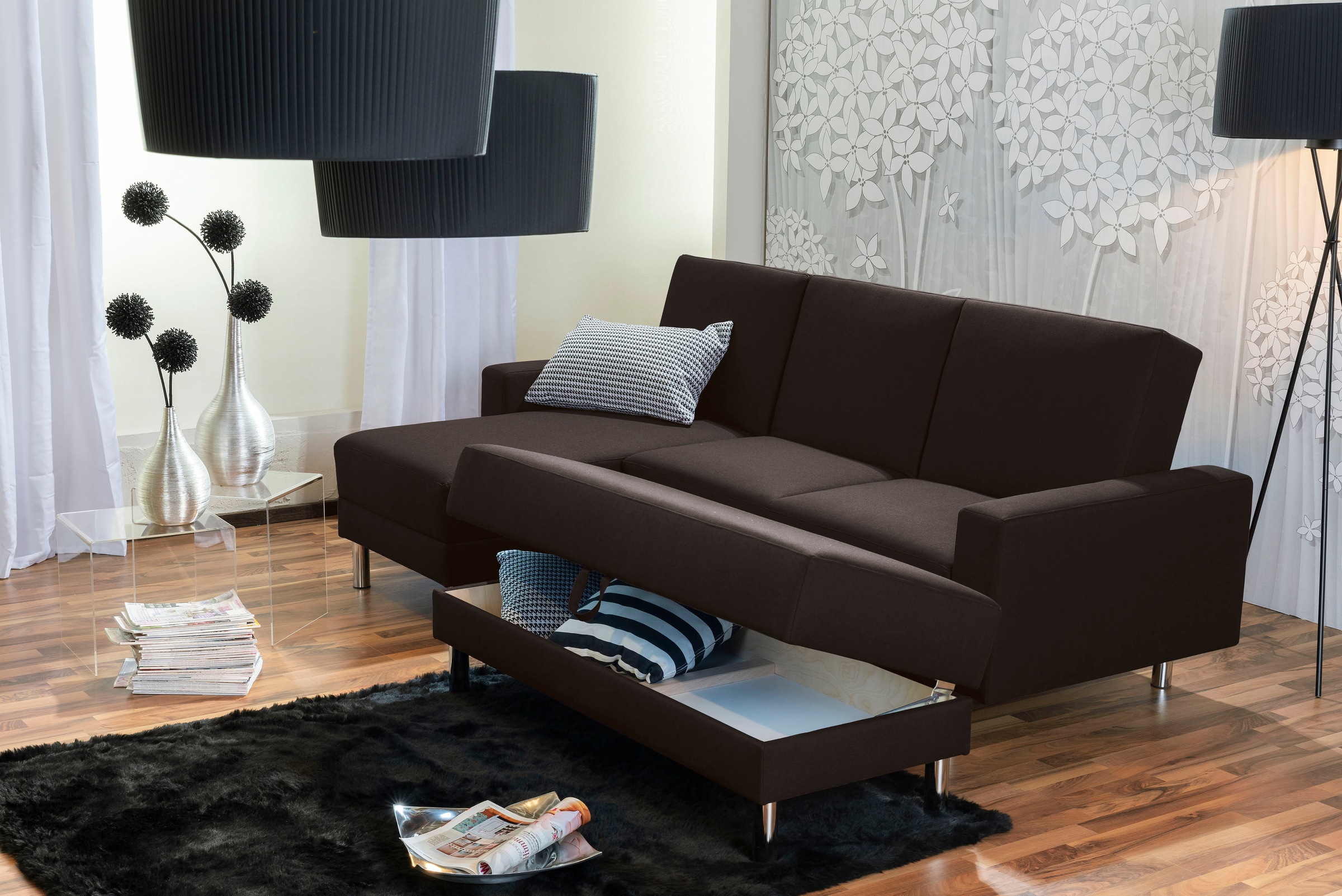 Max Winzer® Schlafsofa »Just Fresh modernes kubisches Sofa, Rückenverstellung für Sitzkomfort«, Recamiere links oder rechts montierbar, elegante Metallfüße