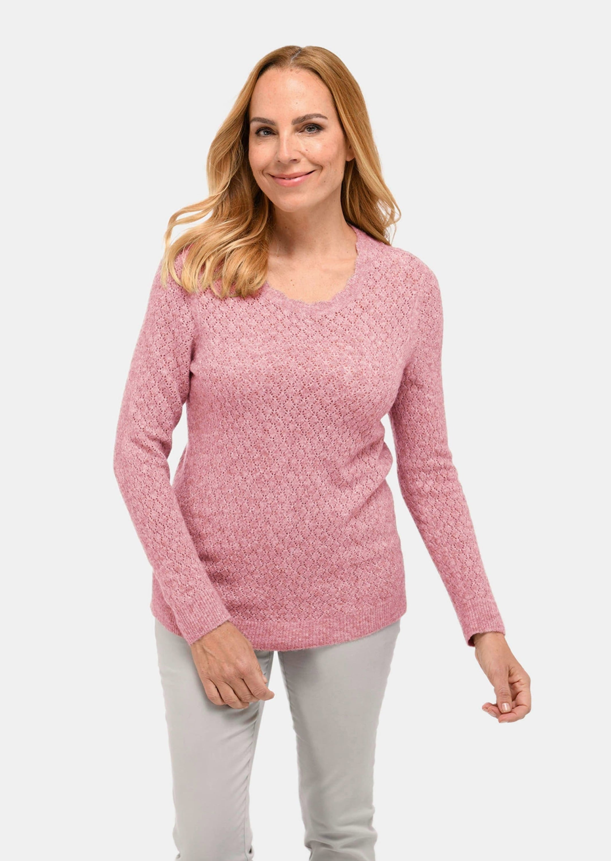 GOLDNER Strickpullover »Femininer Ajourpullover aus hochwertigem Melange-Garn«