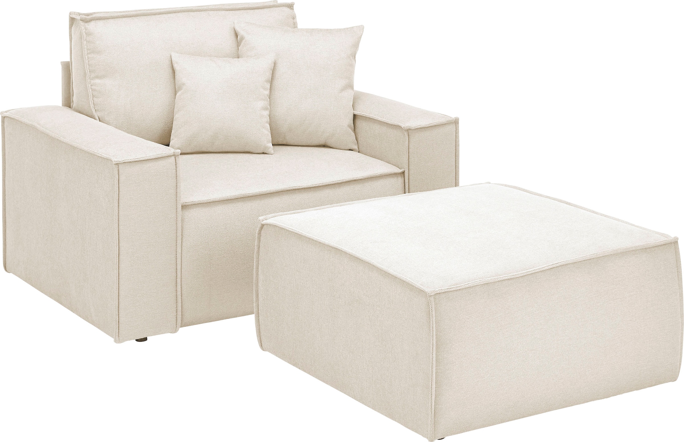 OTTO home Loveseat »FINNLEY Struktur fein, Loveseat & Hocker im Set, inkl. Zierkissen« 2 Stk. tlg. verfügbar in den Stoffqualitäten Bouclé, Struktur fein und Mega Cord