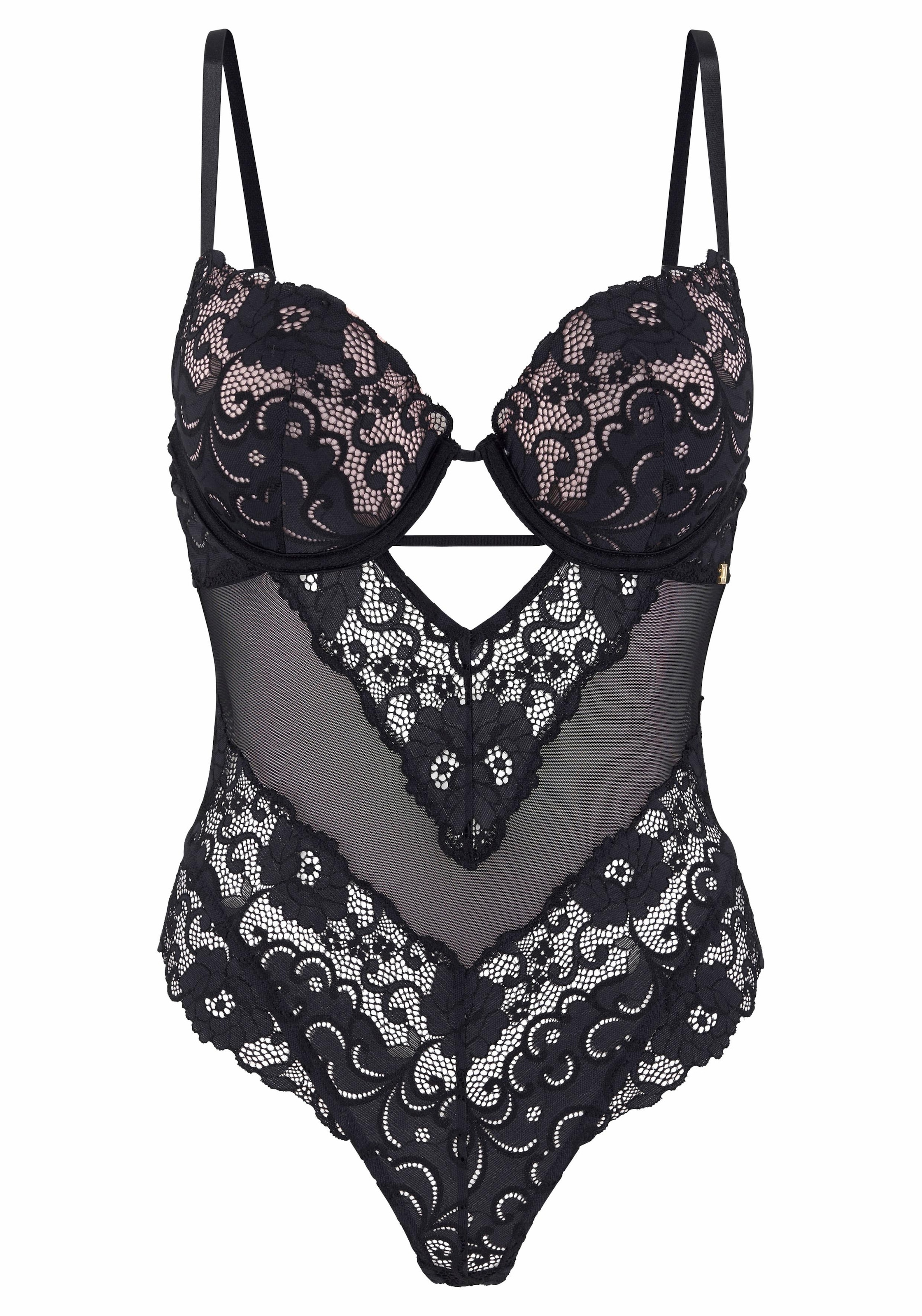 JETTE Body aus floraler Spitze mit Push-up-Effekt, sexy Dessous, Reizwäsche