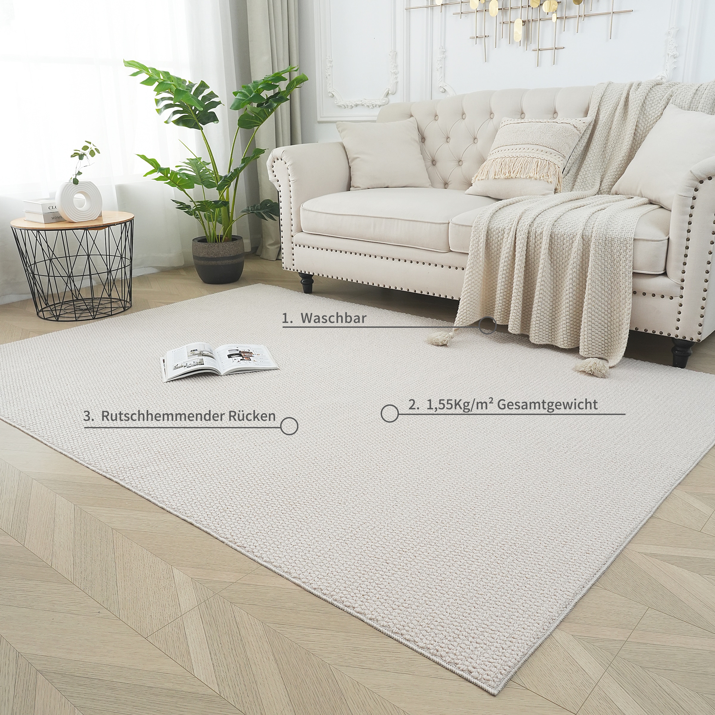 s.Oliver Teppich »Lenni«, rechteckig, 10 mm Höhe, Uni-Farben, kurzflor, waschbar, Wohnzimmer, Schlafzimmer