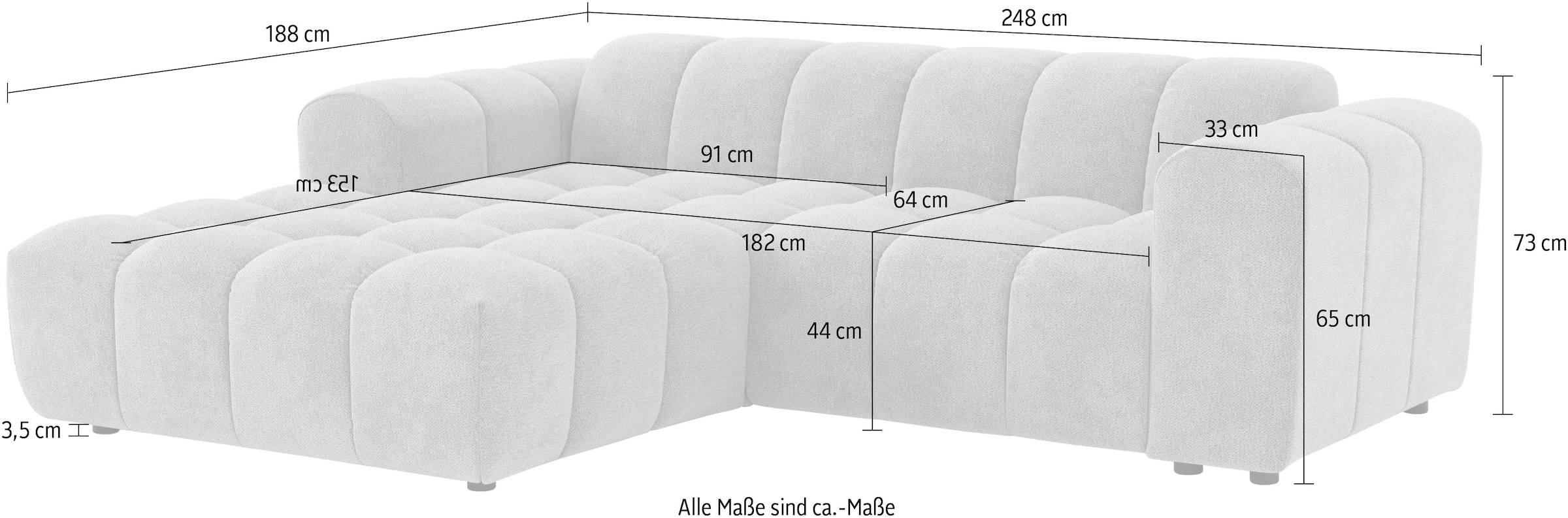 OTTO home Ecksofa »Rocco L-Form, B: 248 cm, modernes Bubble-Sofa, großzügiger Sitzkomfort« Wohnlandschaft-Charakter, frei stellbar, modernes Design
